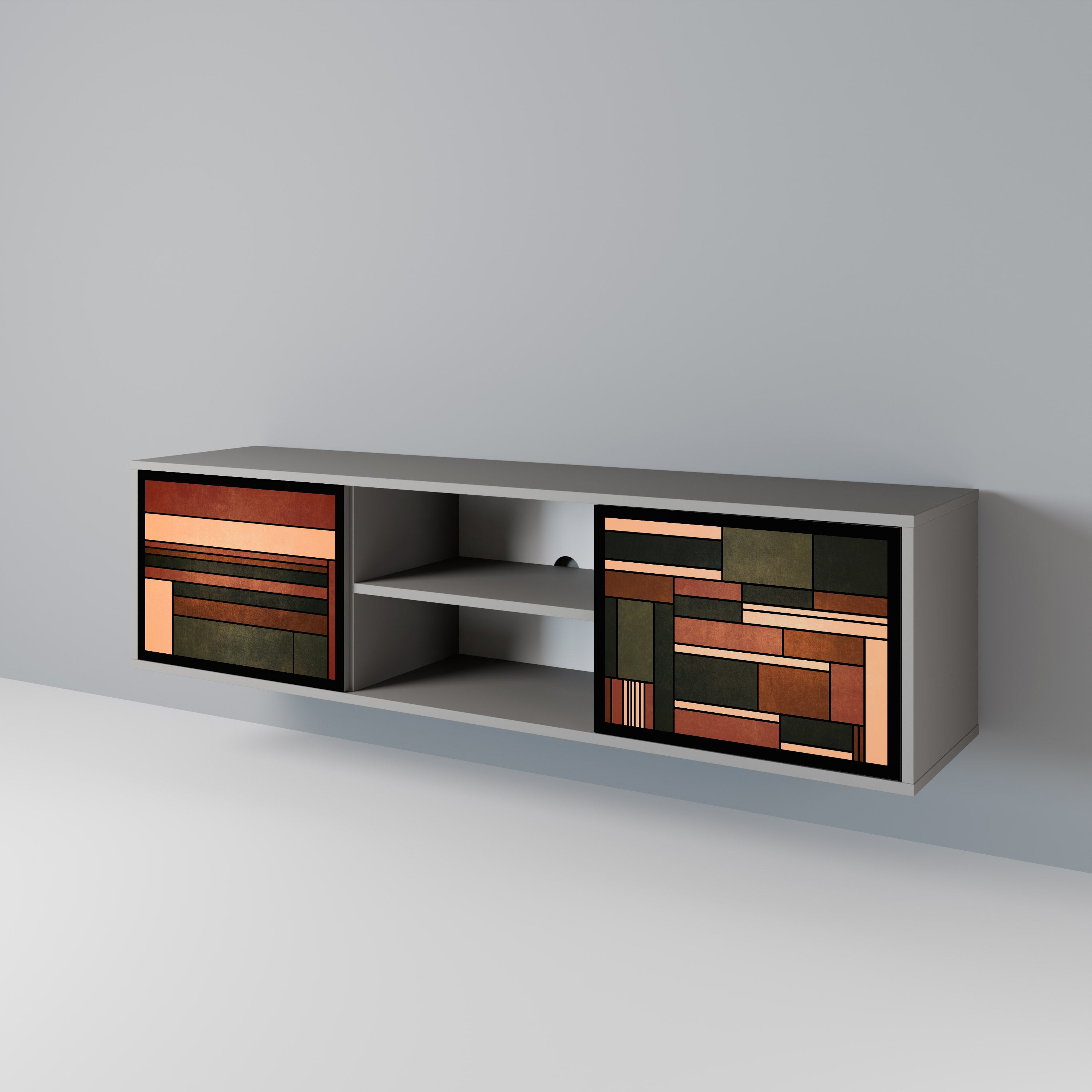 FIGURAS DE LA NATURALEZA Mueble de TV de 2 puertas en acabado gris