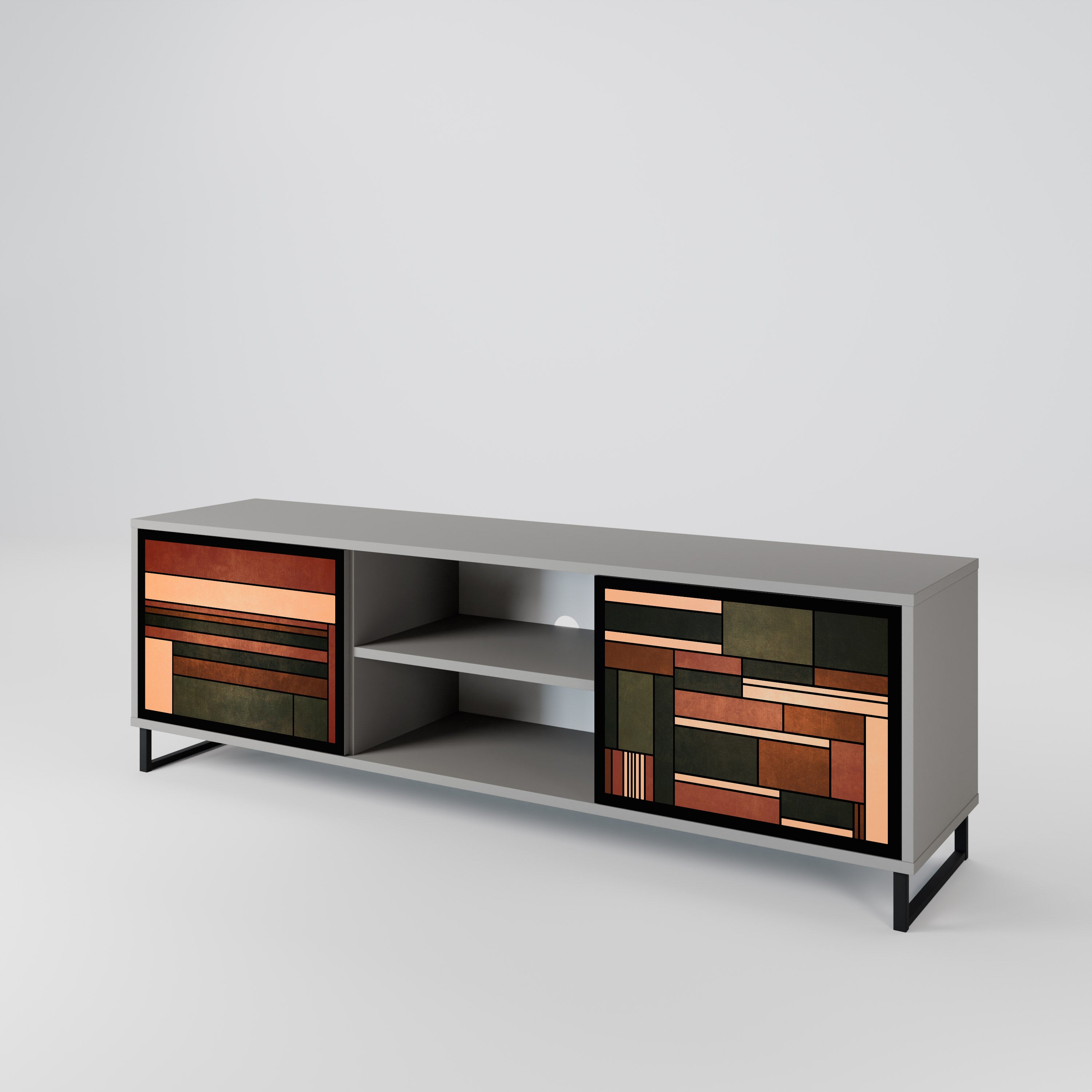 FIGURAS DE LA NATURALEZA Mueble de TV de 2 puertas en acabado gris