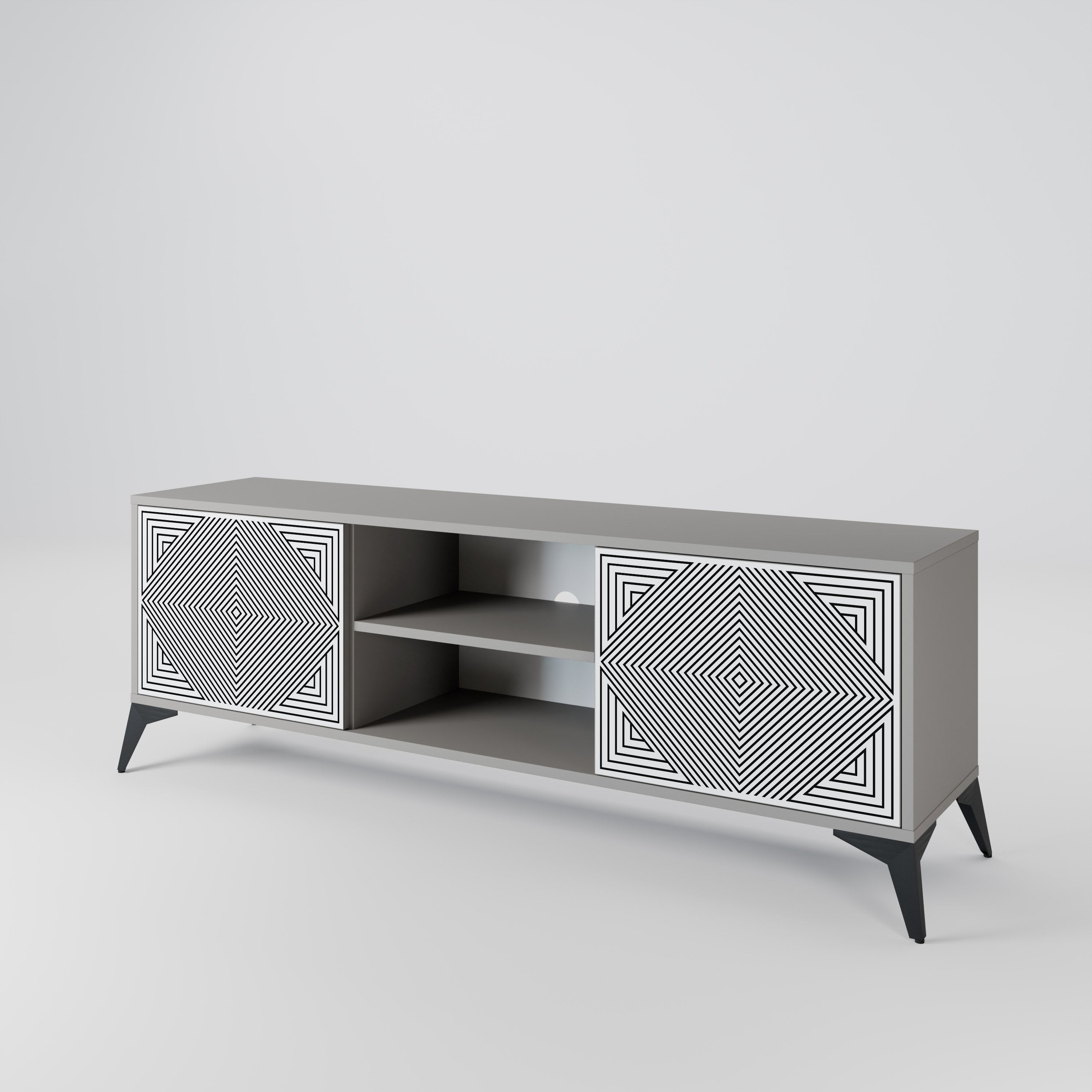 Mueble de TV de 2 puertas POLYGON ILLUSION en acabado gris