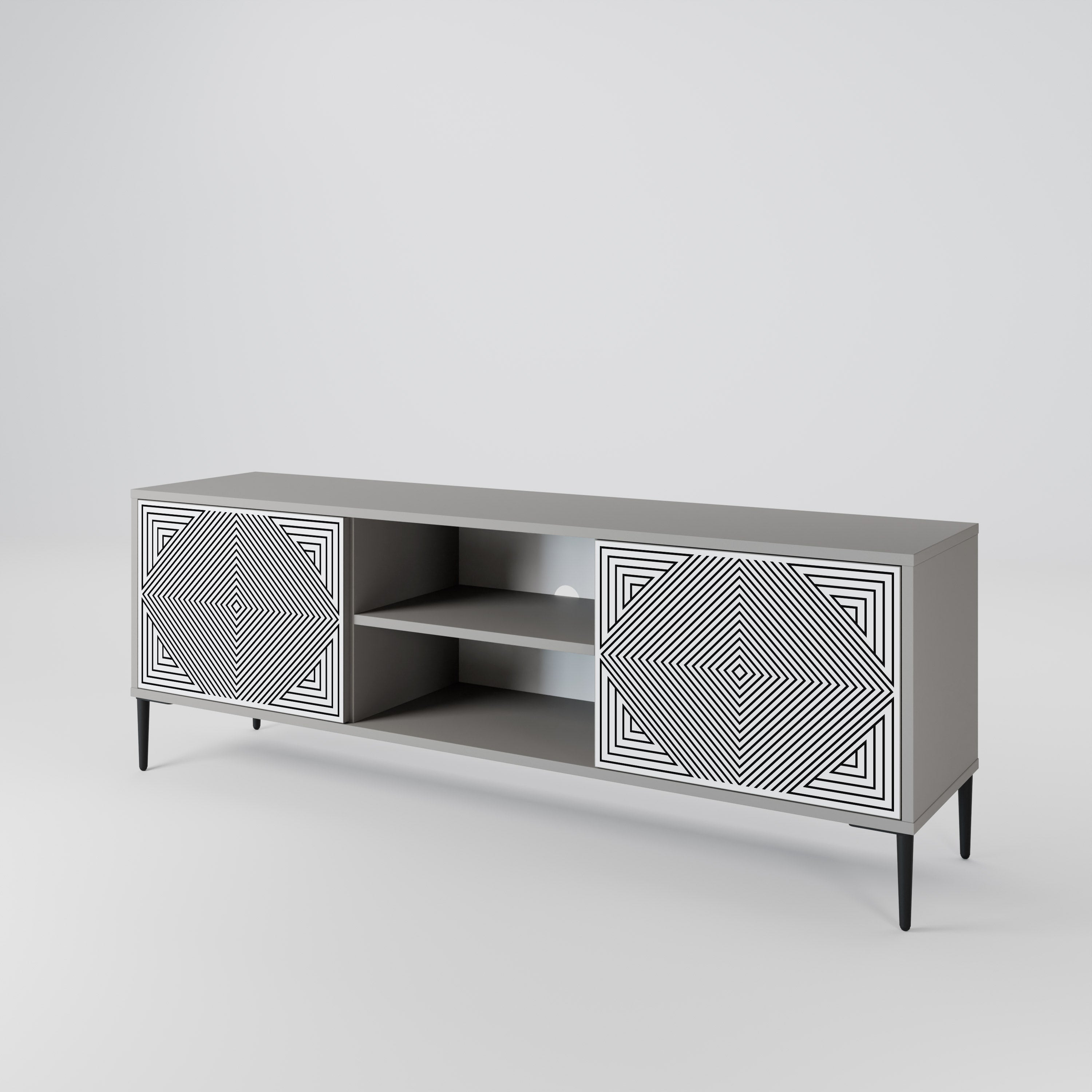 Mueble de TV de 2 puertas POLYGON ILLUSION en acabado gris