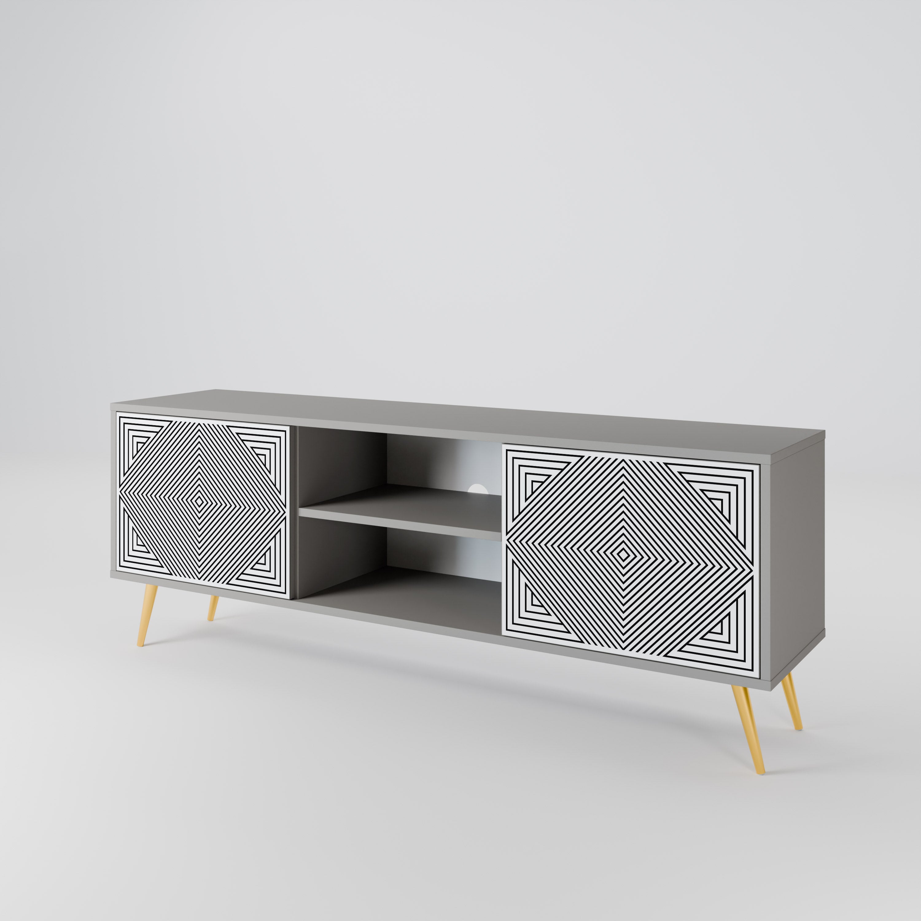 Mueble de TV de 2 puertas POLYGON ILLUSION en acabado gris