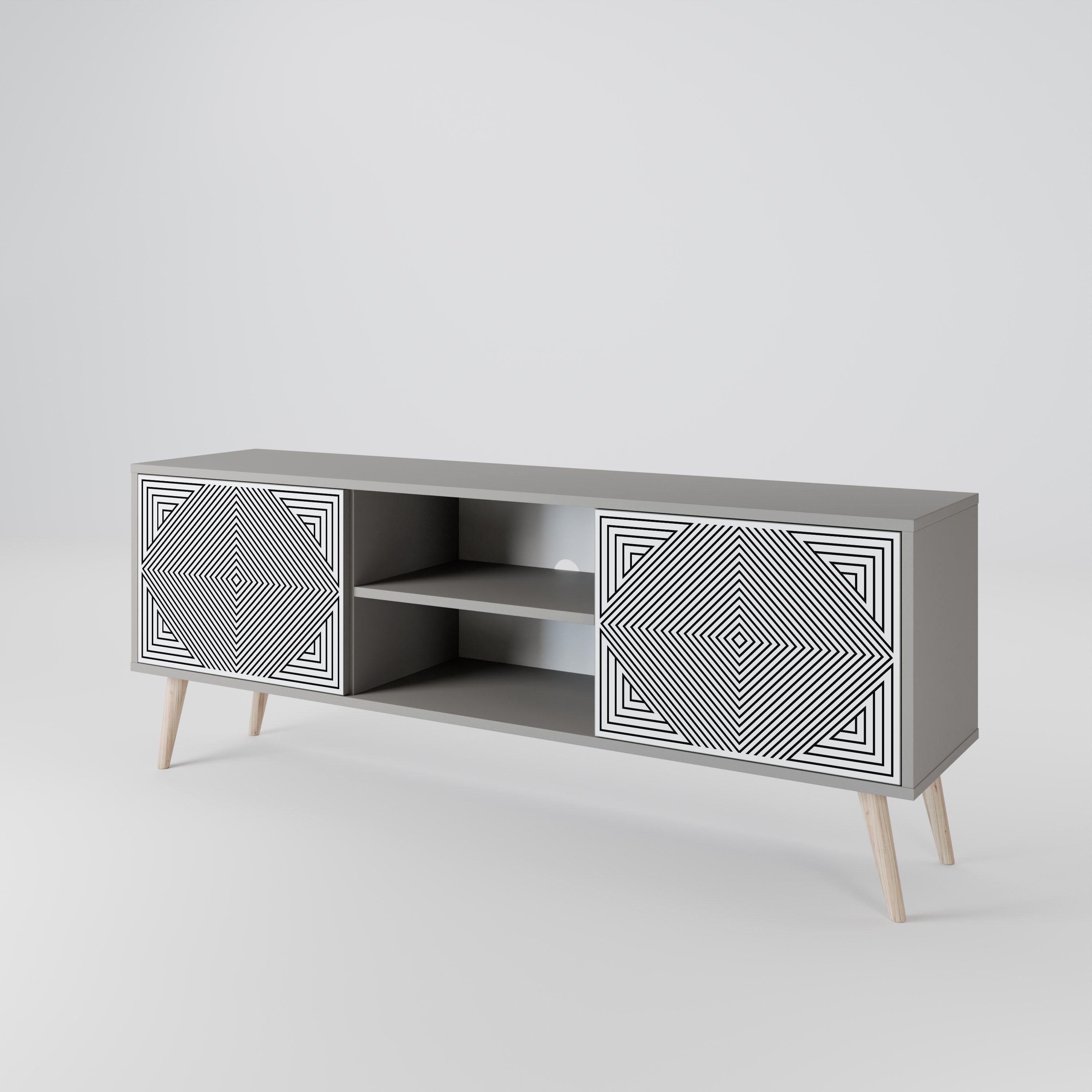 Mueble de TV de 2 puertas POLYGON ILLUSION en acabado gris
