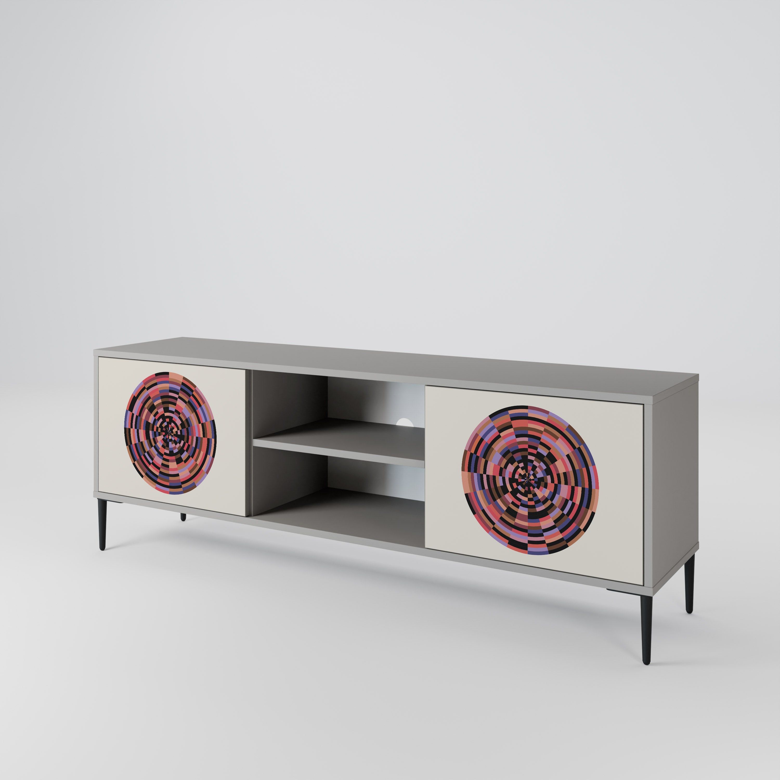Mueble de TV de 2 puertas BROWN CIRCLES en acabado gris