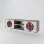 BROWN CIRCLES Mueble de TV de 2 Puertas en Acabado Gris