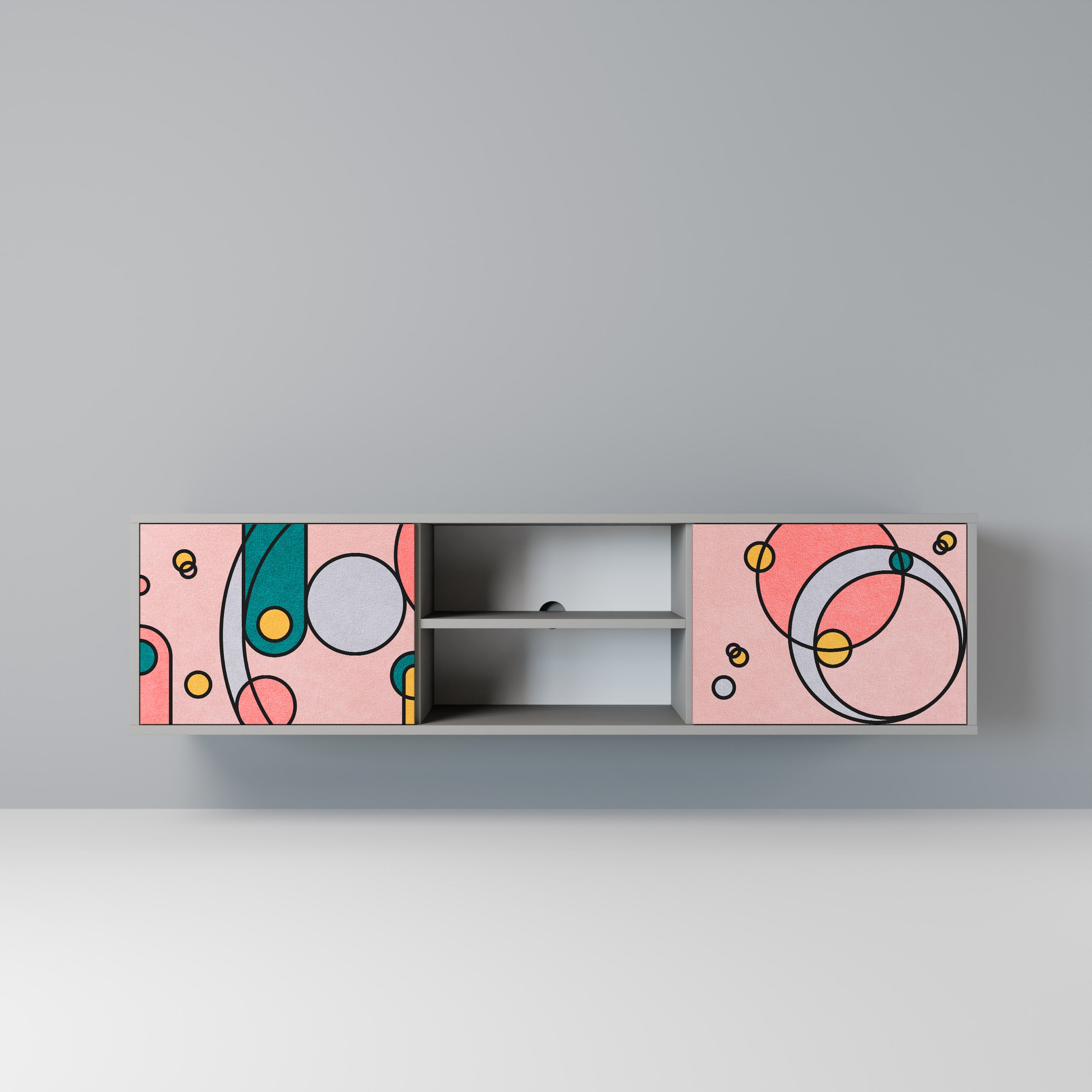 Mueble de TV de 2 puertas GOSSAMER ECHOES en acabado gris