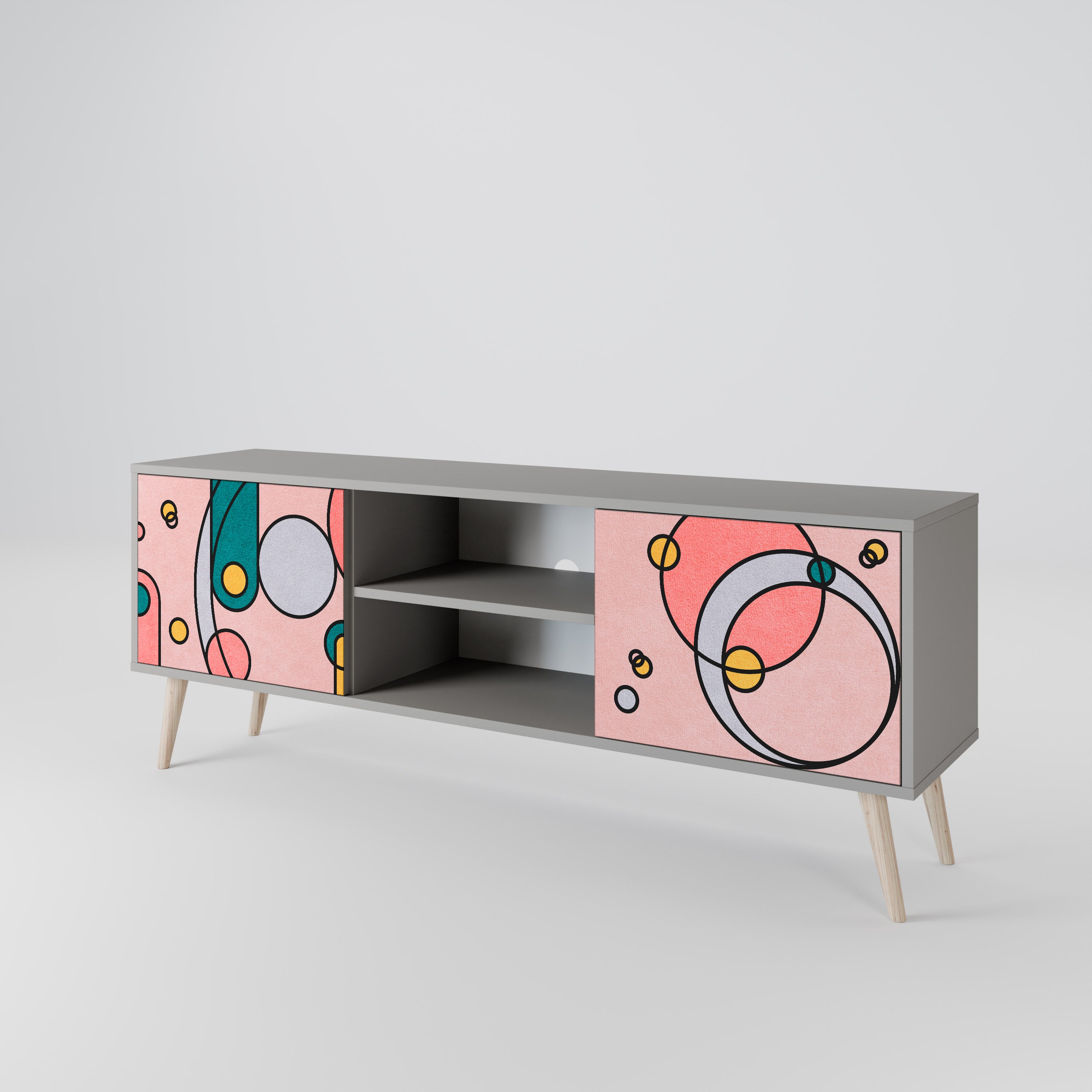 Mueble de TV de 2 puertas GOSSAMER ECHOES en acabado gris