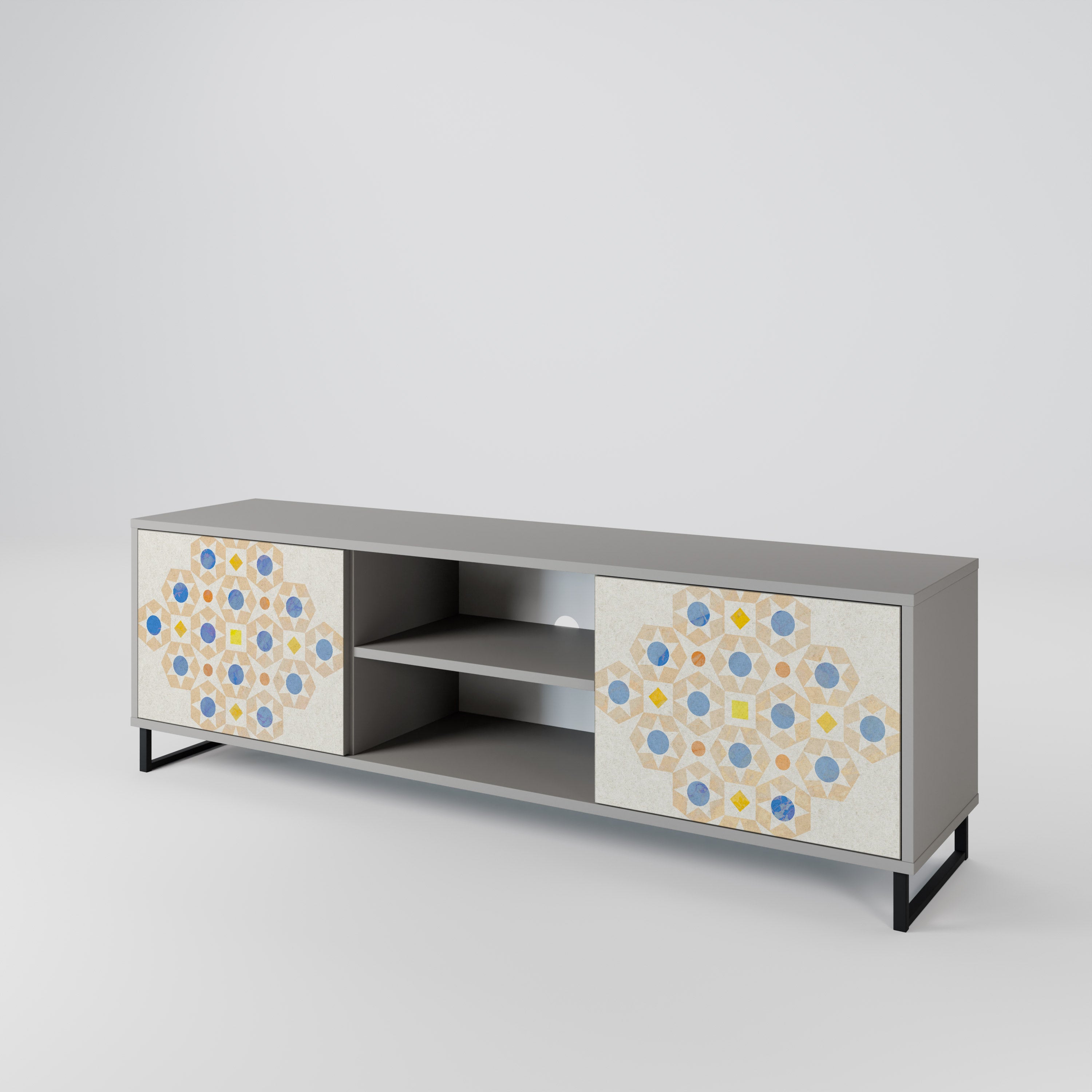 Mueble de TV de 2 puertas PATTERNED PRISM en acabado gris