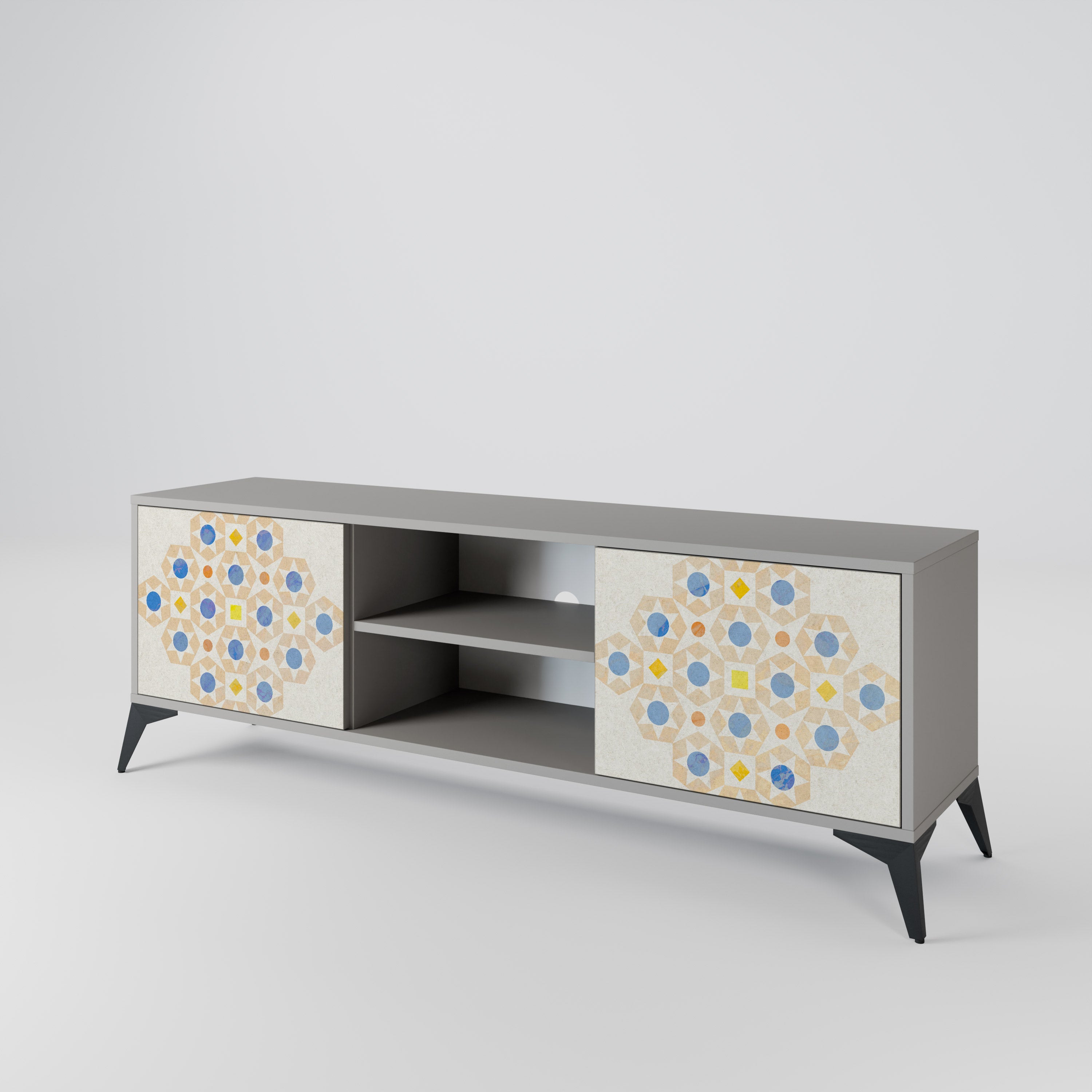Mueble de TV de 2 puertas PATTERNED PRISM en acabado gris