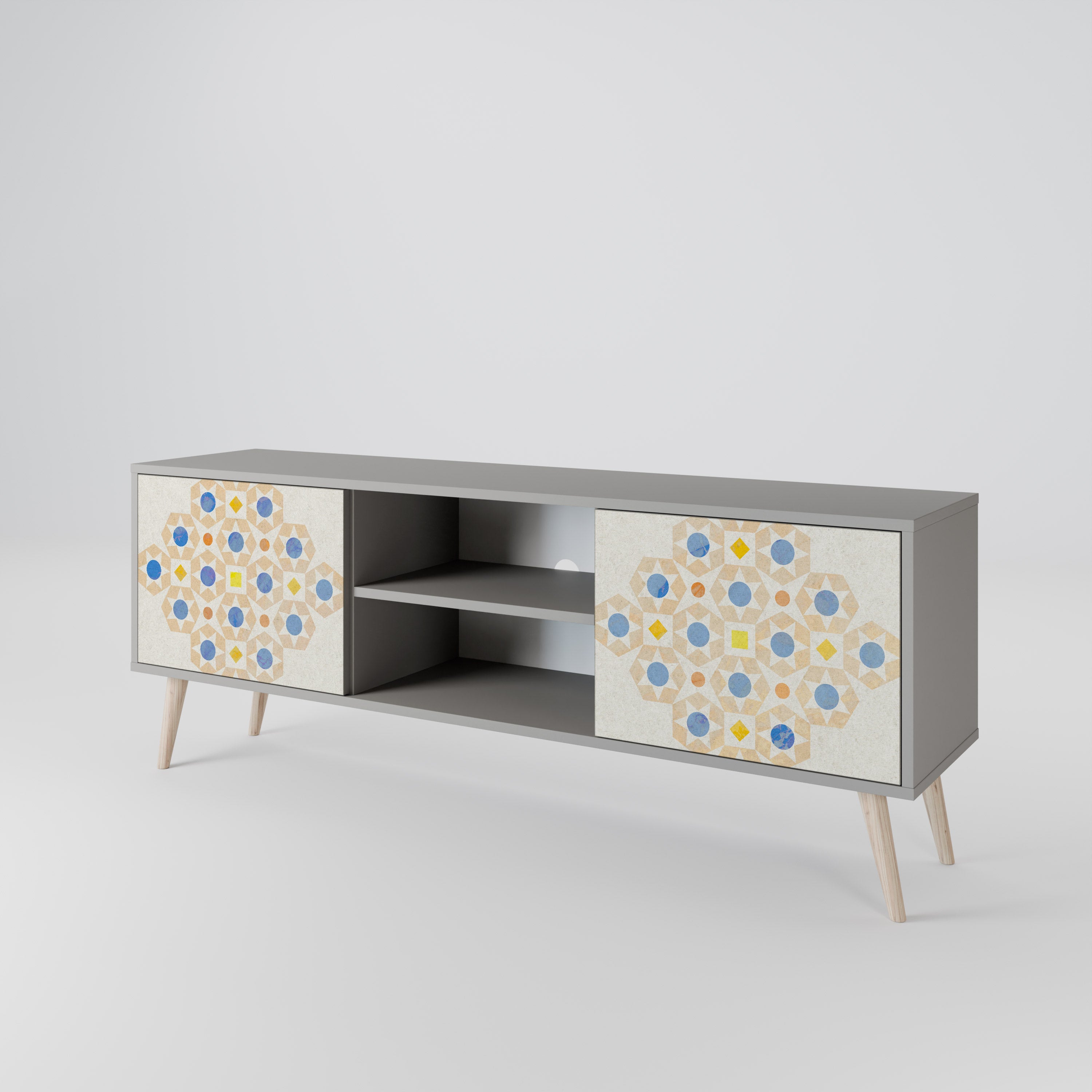 Mueble de TV de 2 puertas PATTERNED PRISM en acabado gris