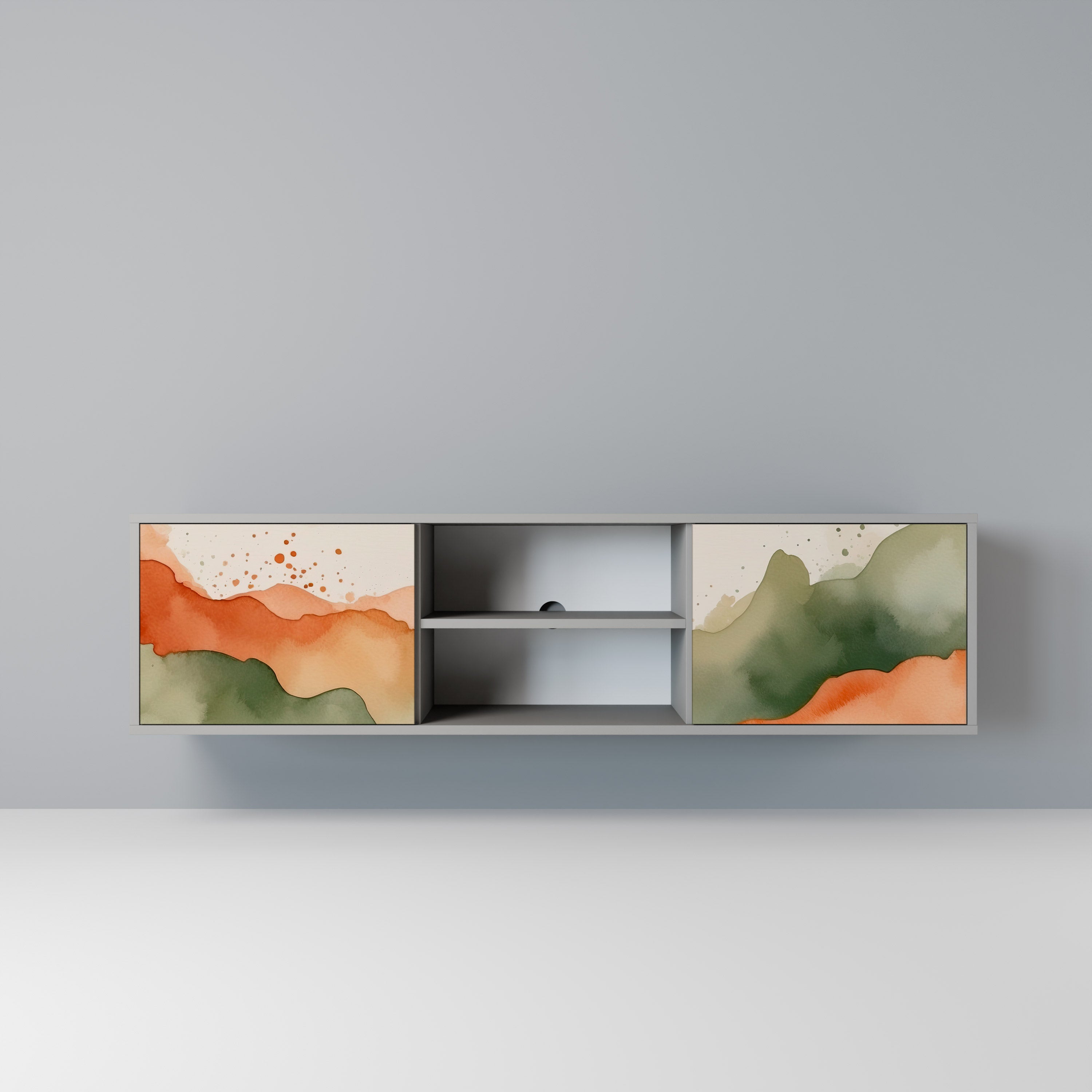 Mueble de TV WATERCOLOUR PEAKS de 2 puertas en acabado gris