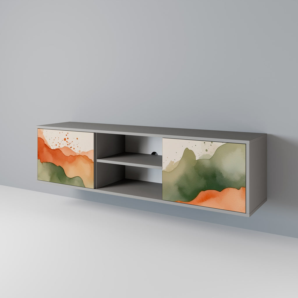 Mueble de TV WATERCOLOUR PEAKS de 2 puertas en acabado gris