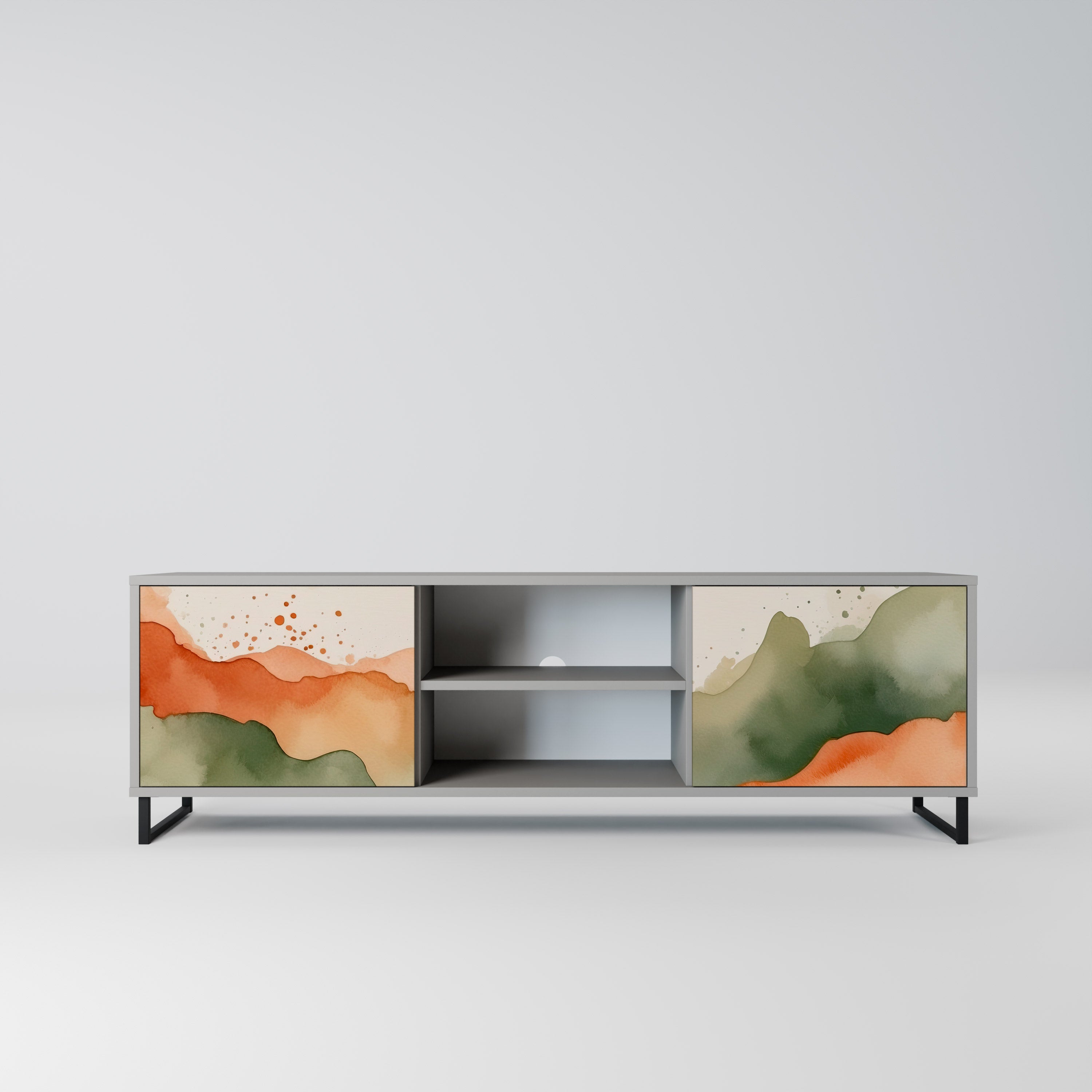 Mueble de TV WATERCOLOUR PEAKS de 2 puertas en acabado gris
