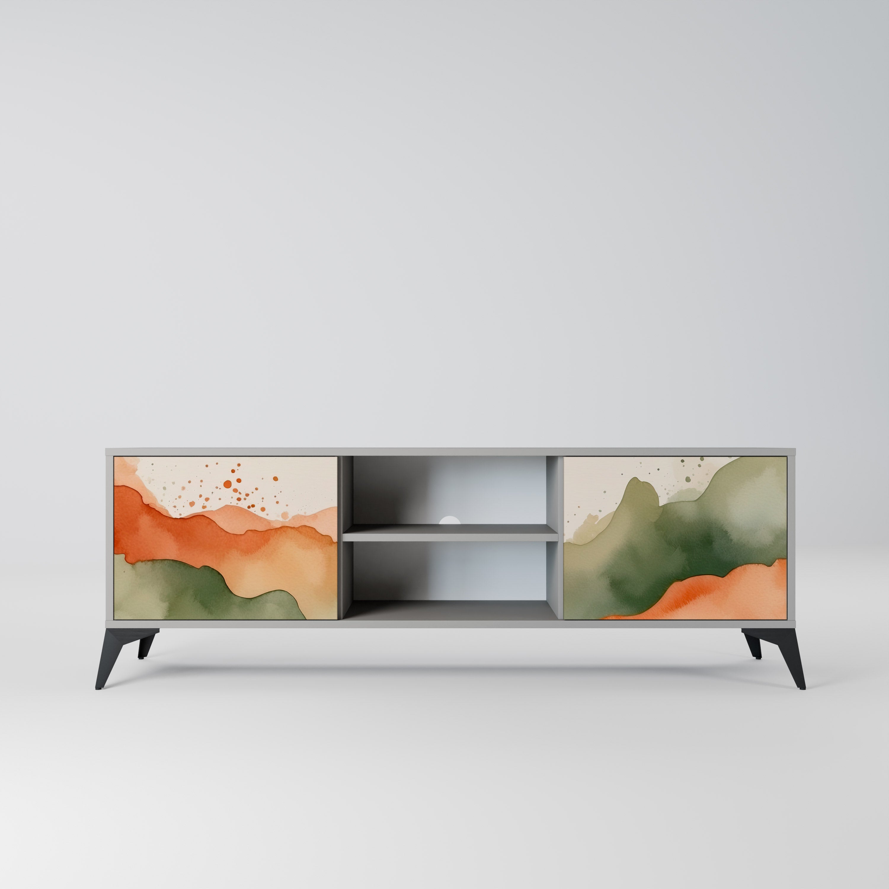 Mueble de TV WATERCOLOUR PEAKS de 2 puertas en acabado gris