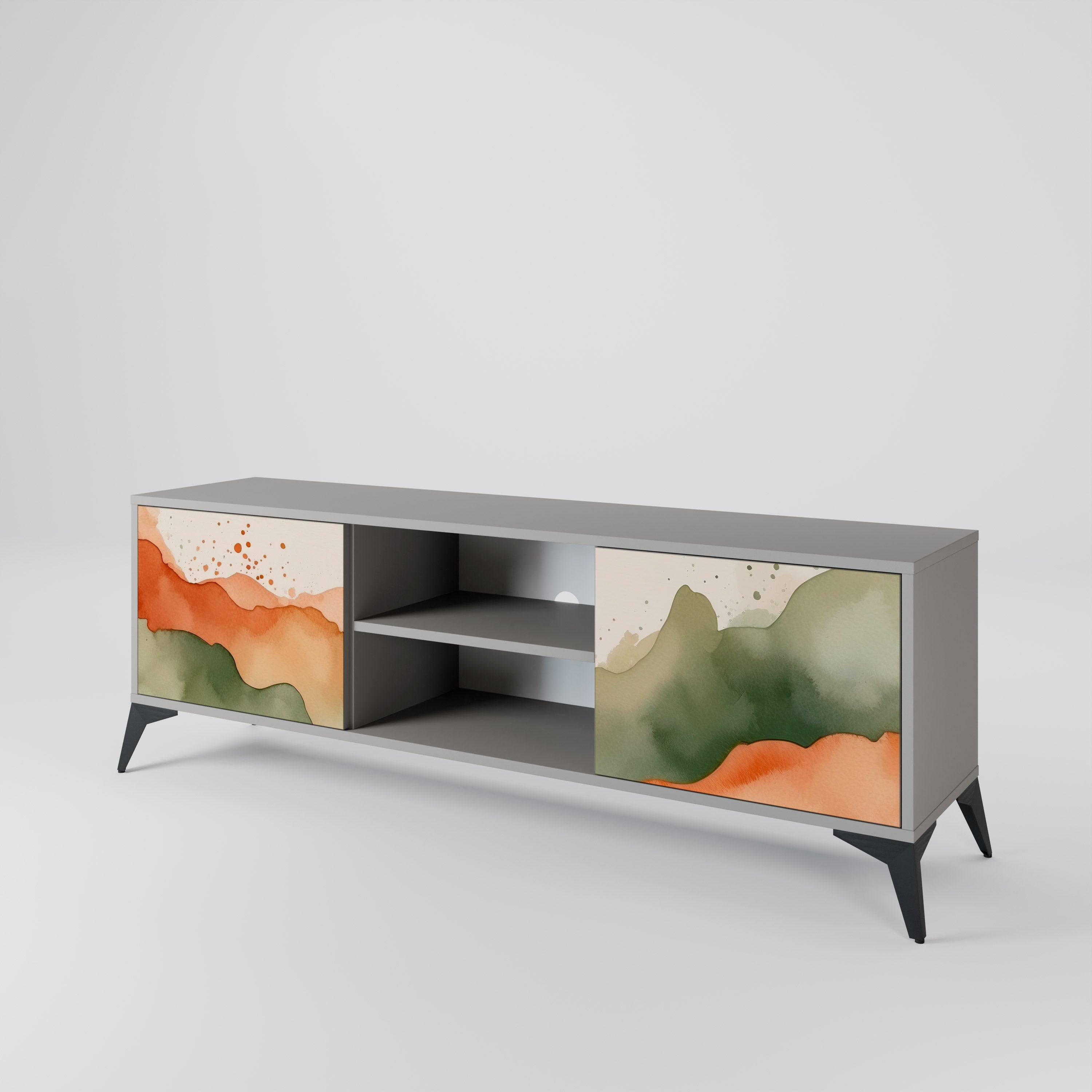 Mueble de TV WATERCOLOUR PEAKS de 2 puertas en acabado gris
