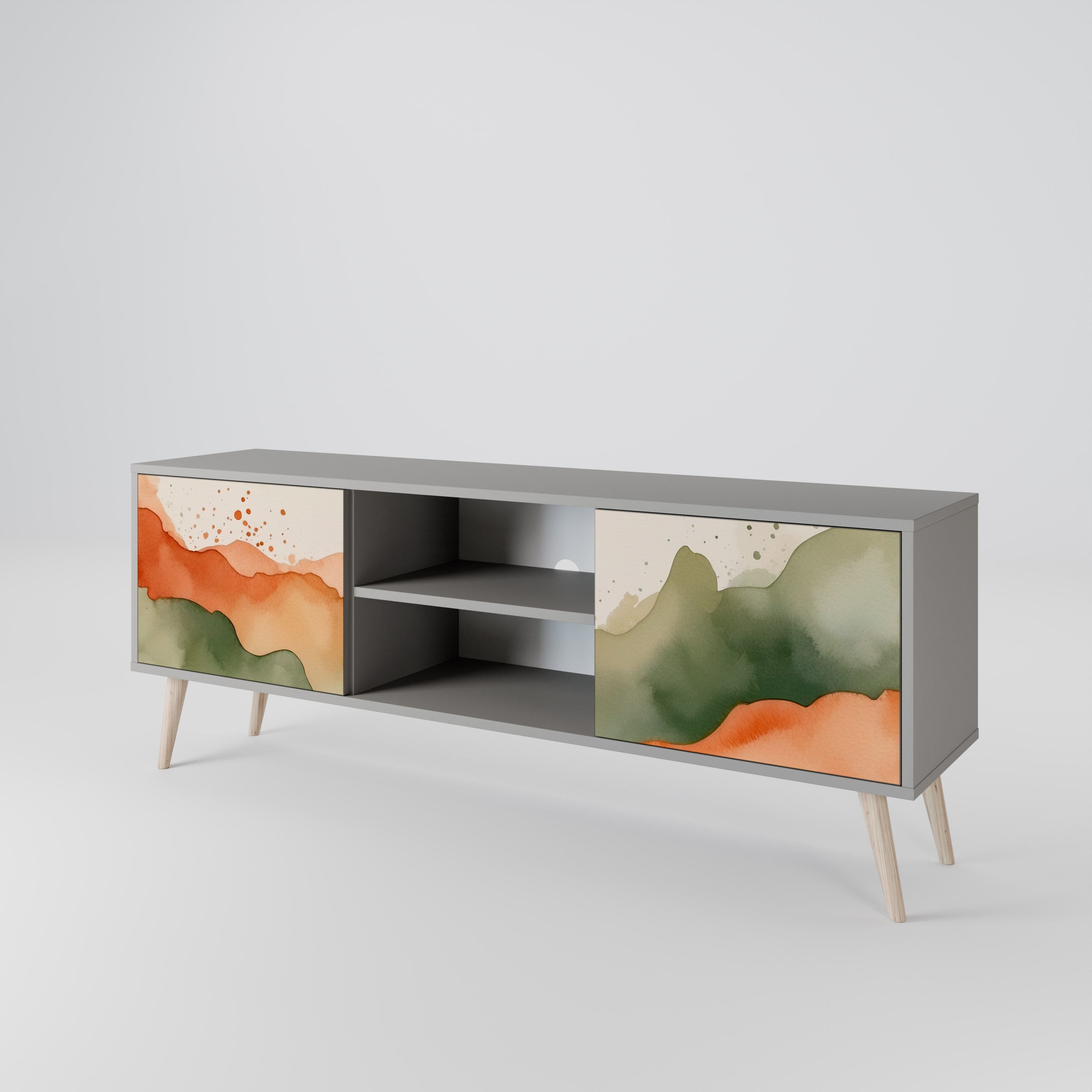 Mueble de TV WATERCOLOUR PEAKS de 2 puertas en acabado gris