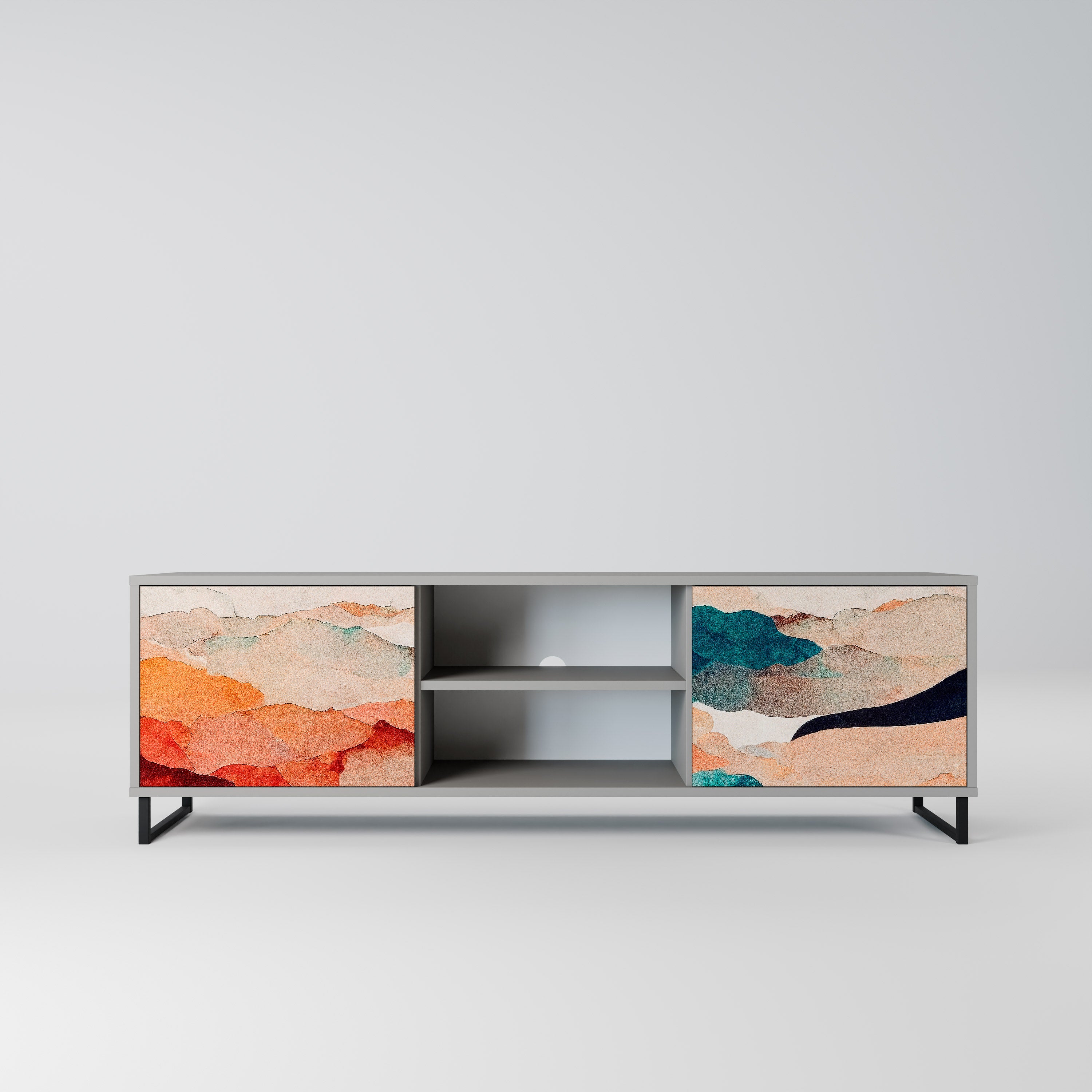 Mueble de TV de 2 puertas PAISAJE ABSTRACTO en acabado gris