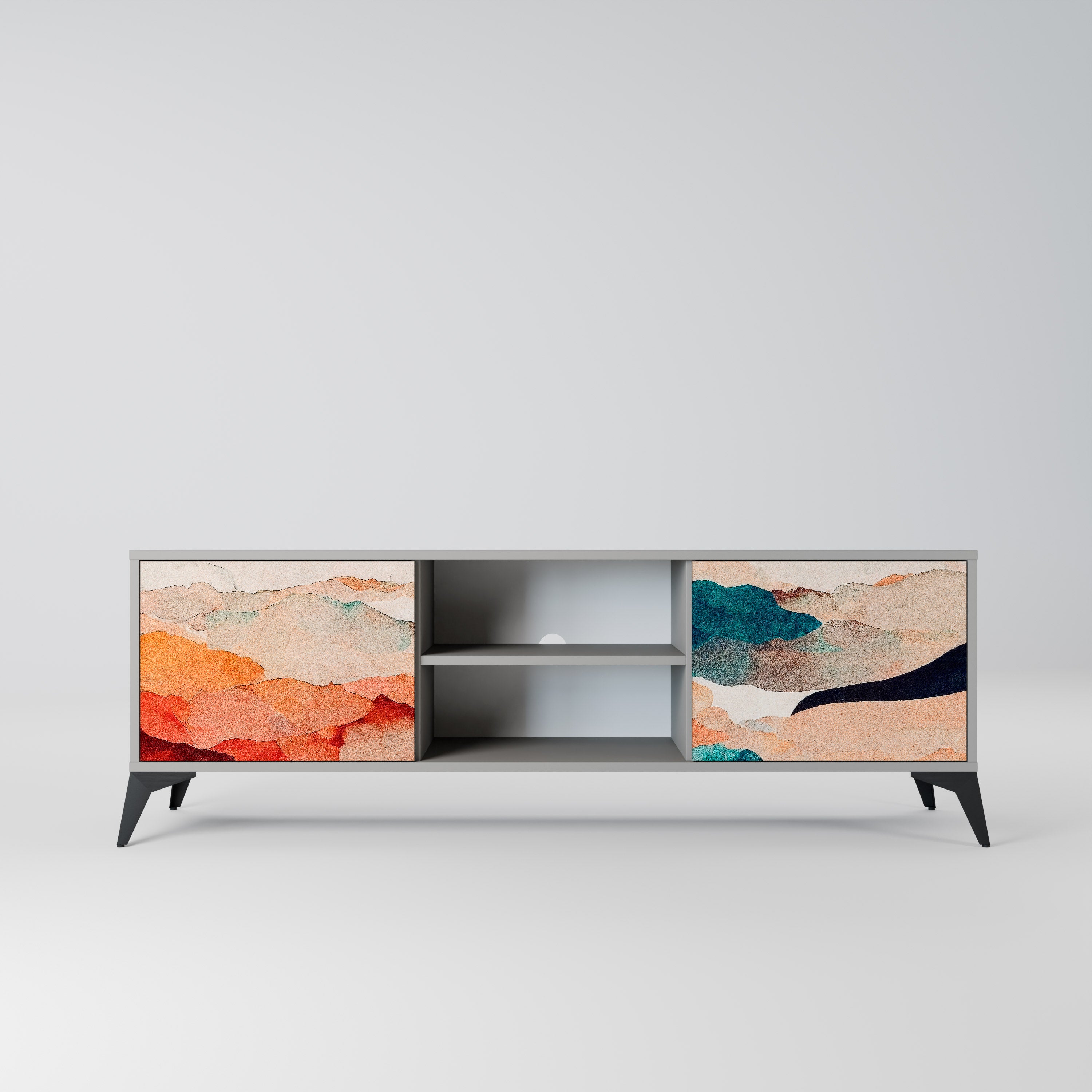 Mueble de TV de 2 puertas PAISAJE ABSTRACTO en acabado gris