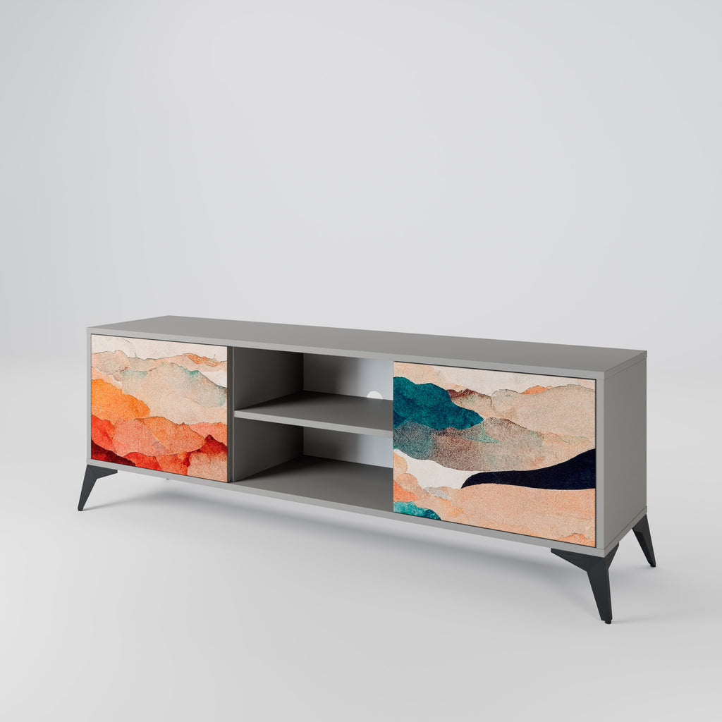 Mueble de TV de 2 puertas PAISAJE ABSTRACTO en acabado gris