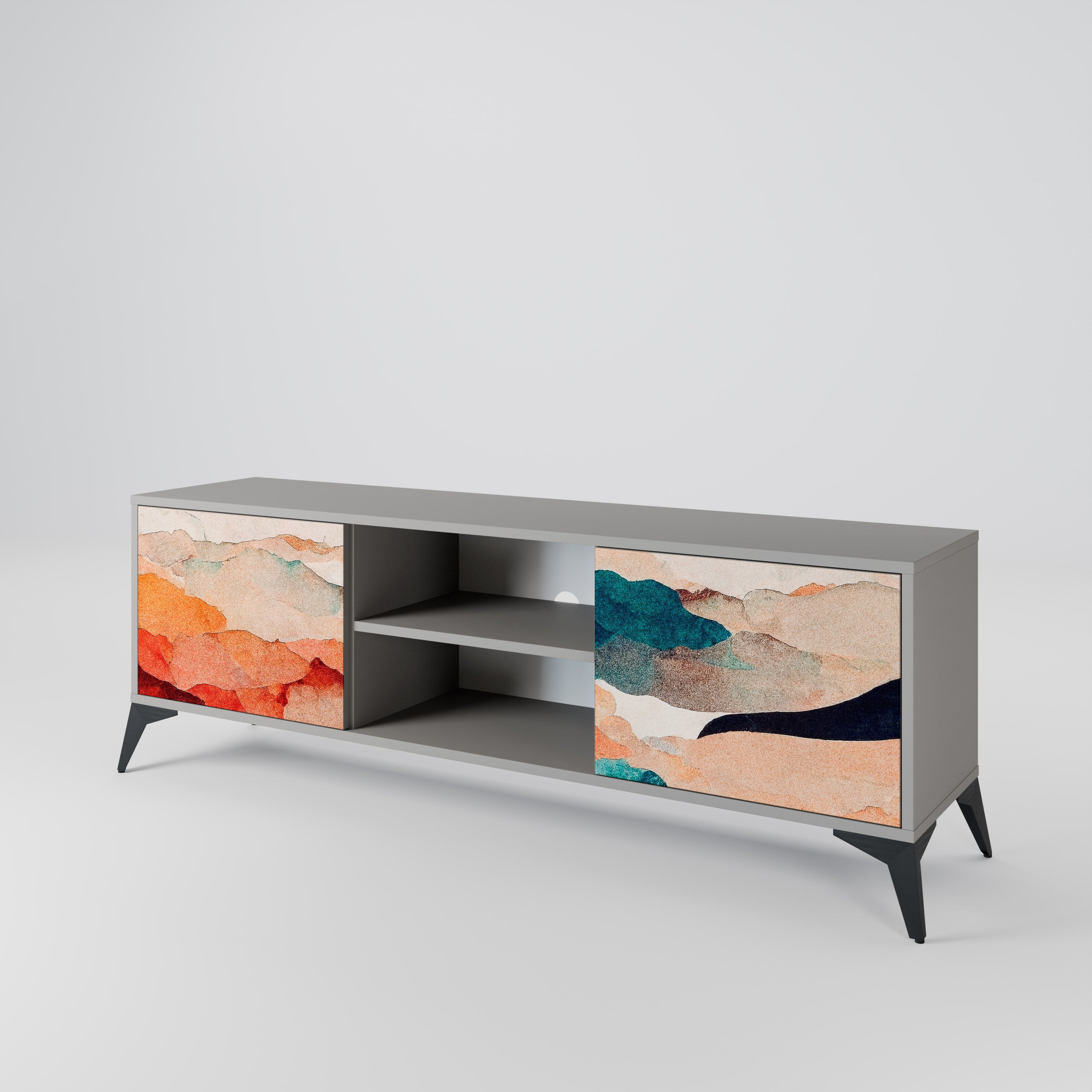 Mueble de TV de 2 puertas PAISAJE ABSTRACTO en acabado gris
