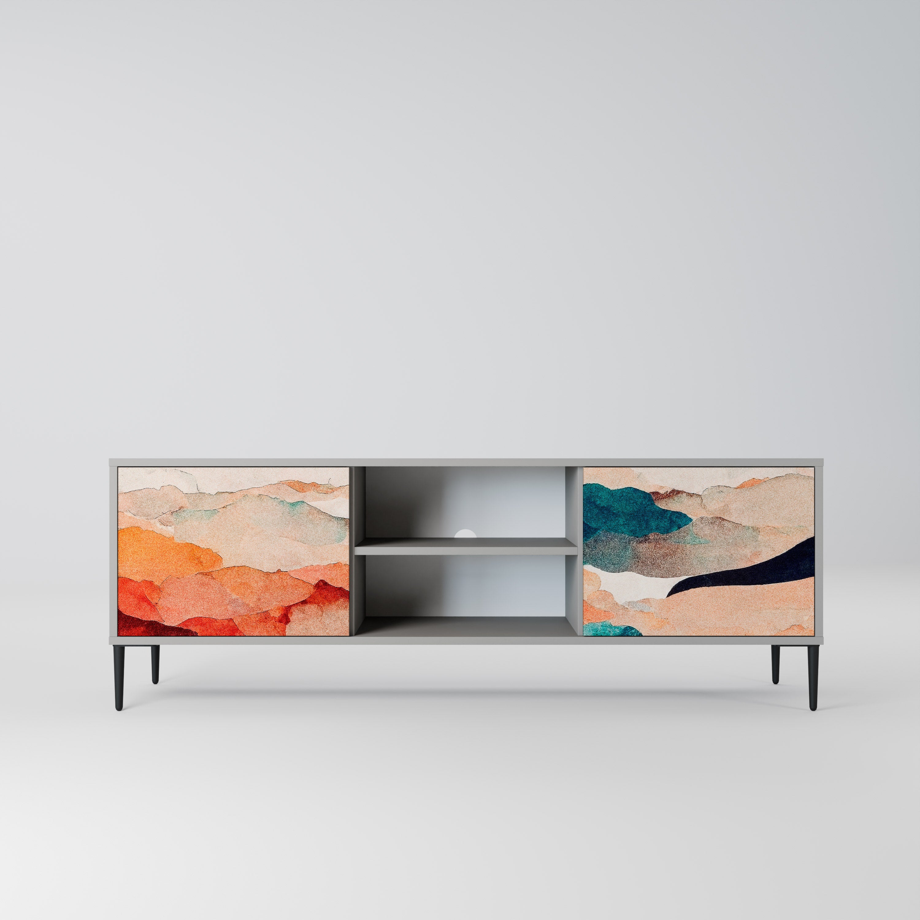 Mueble de TV de 2 puertas PAISAJE ABSTRACTO en acabado gris