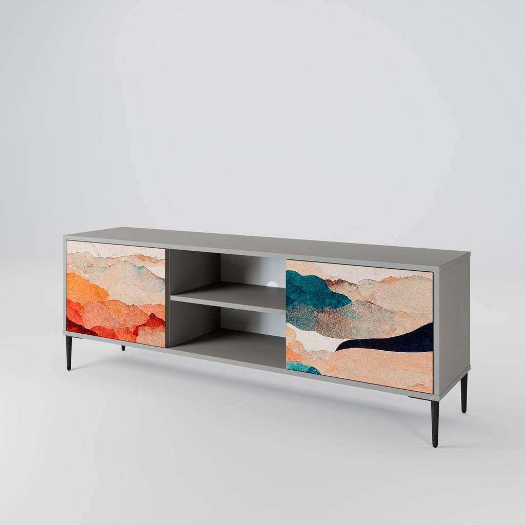Mueble de TV de 2 puertas PAISAJE ABSTRACTO en acabado gris