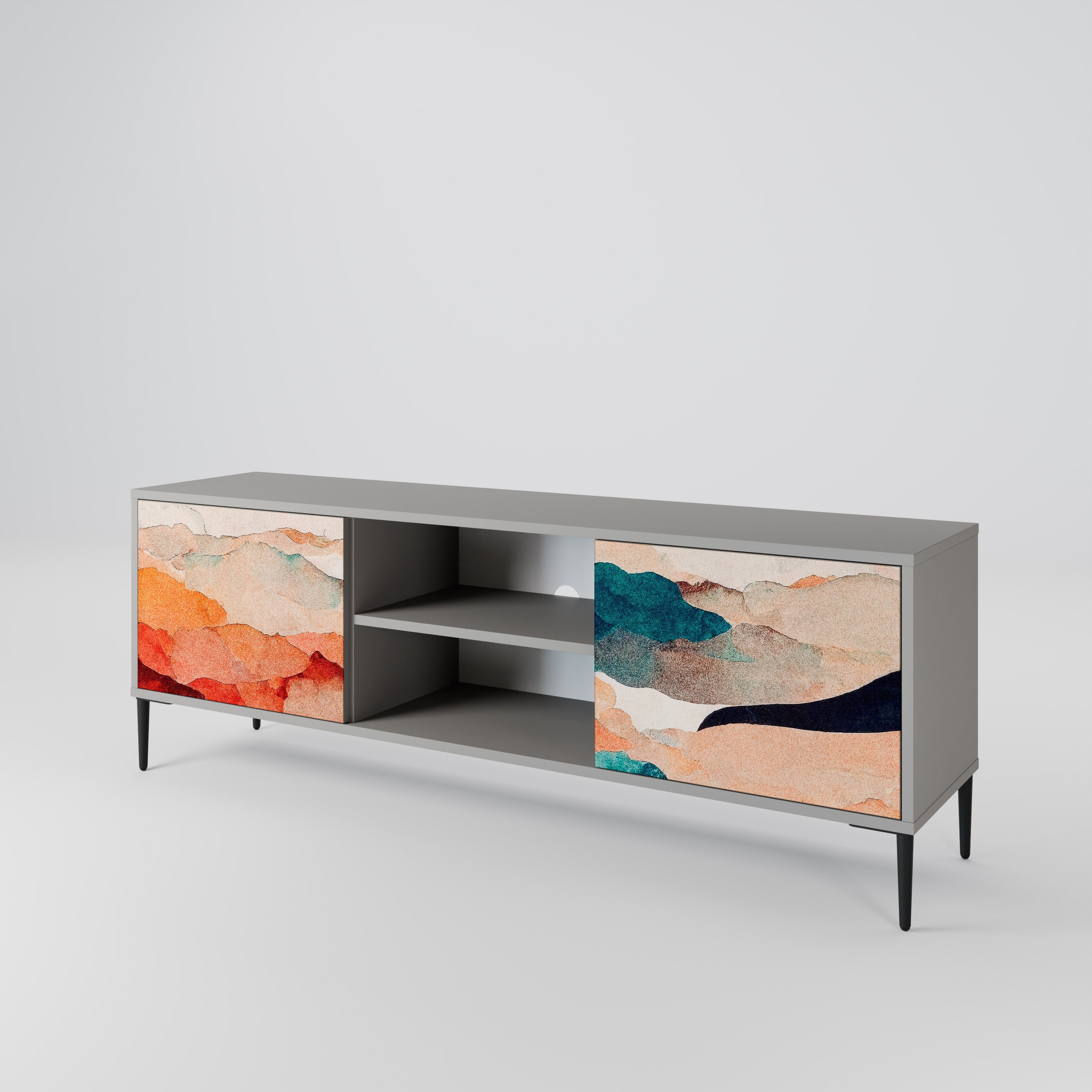 Mueble de TV de 2 puertas PAISAJE ABSTRACTO en acabado gris