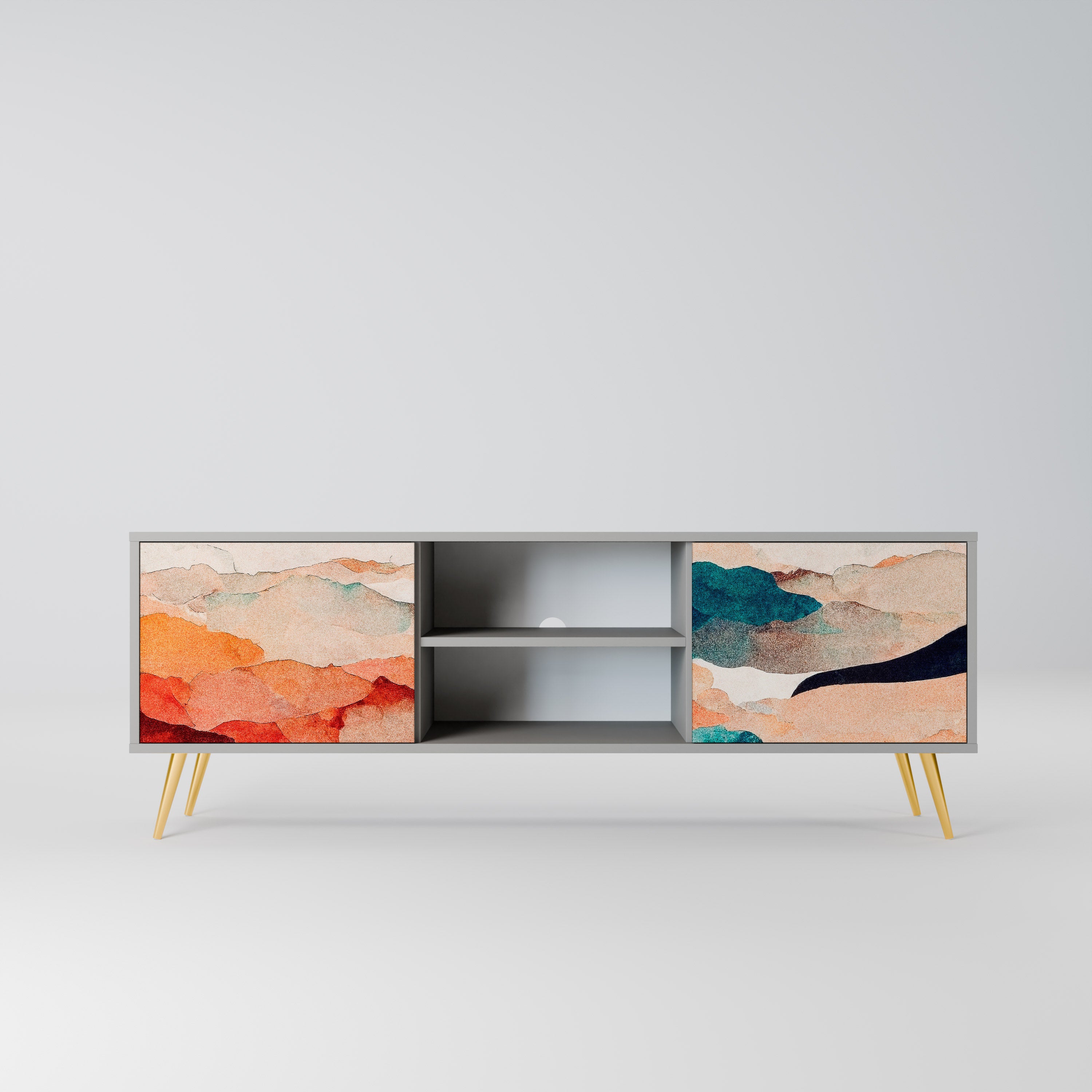 Mueble de TV de 2 puertas PAISAJE ABSTRACTO en acabado gris