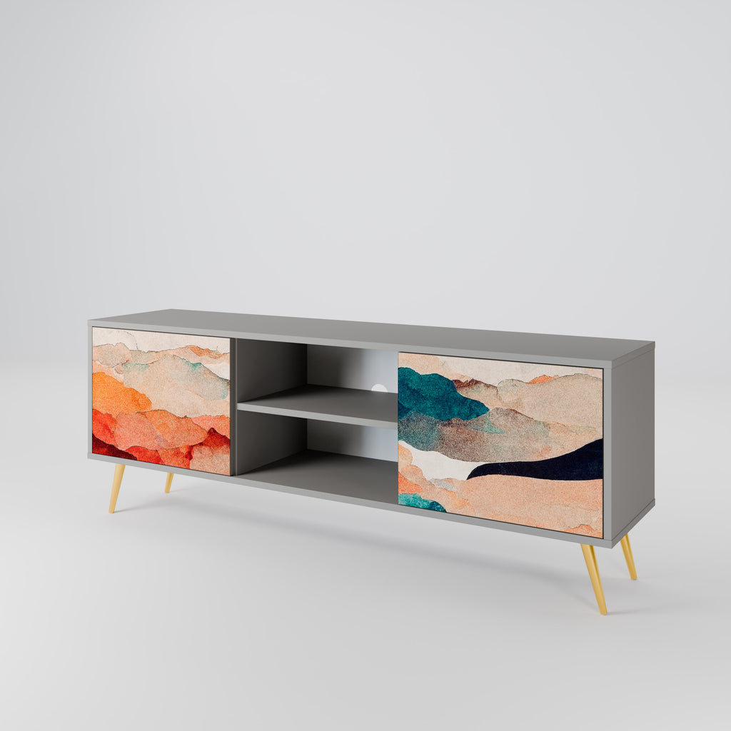 Mueble de TV de 2 puertas PAISAJE ABSTRACTO en acabado gris