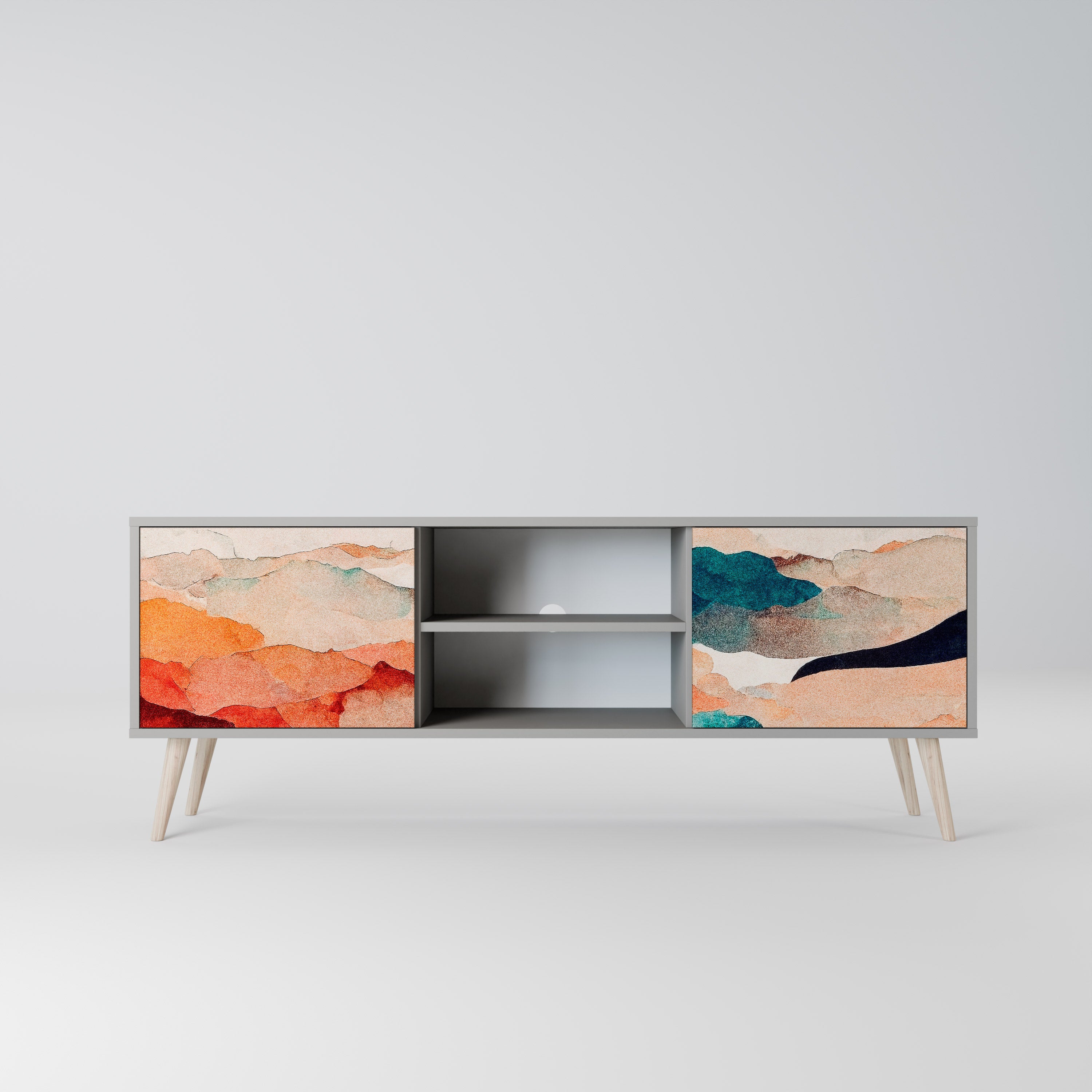 Mueble de TV de 2 puertas PAISAJE ABSTRACTO en acabado gris