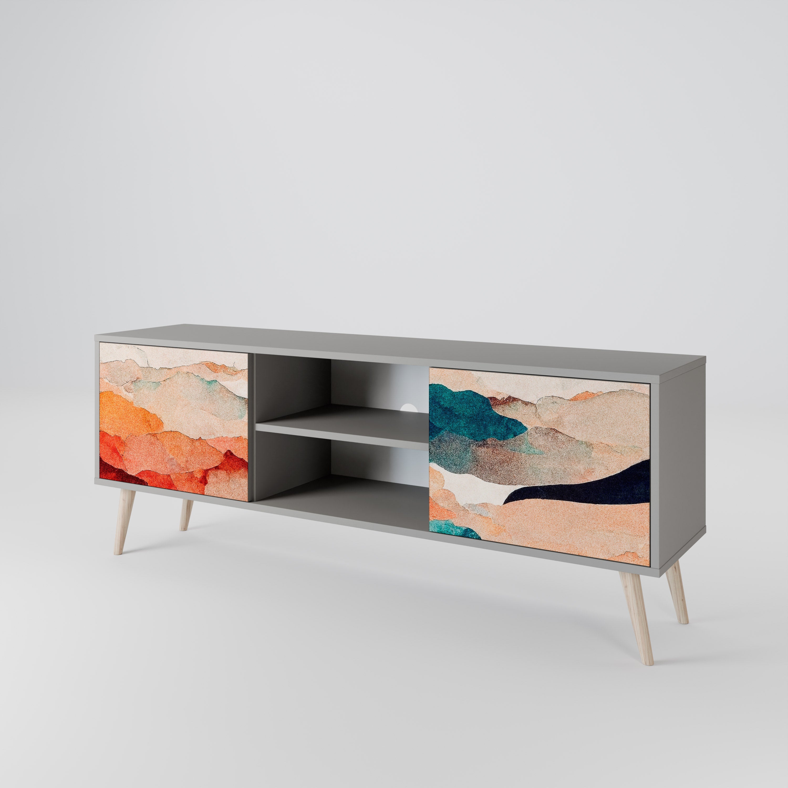 Mueble de TV de 2 puertas PAISAJE ABSTRACTO en acabado gris