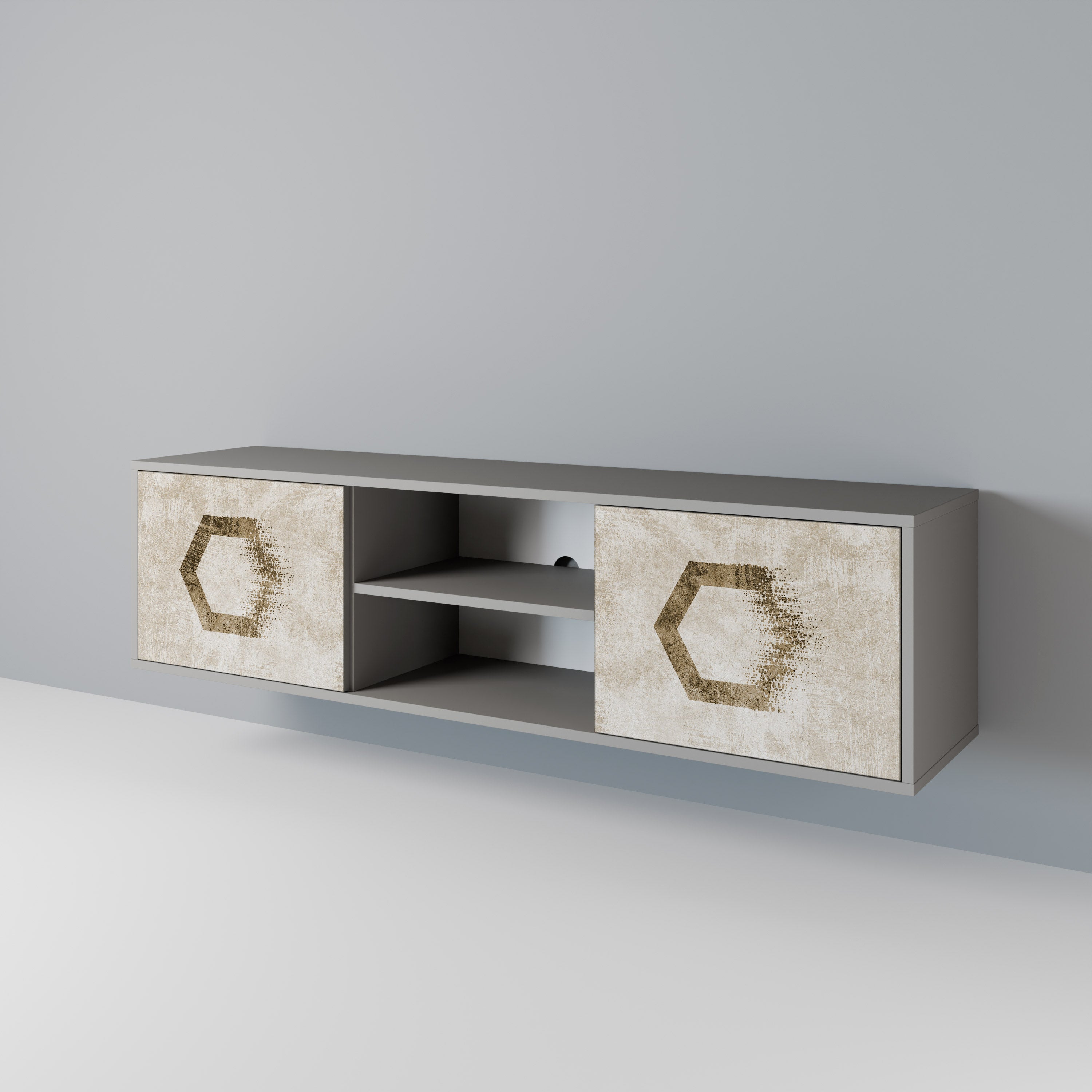 Mueble de TV de 2 puertas HEXAGONAL SHAPES en acabado gris