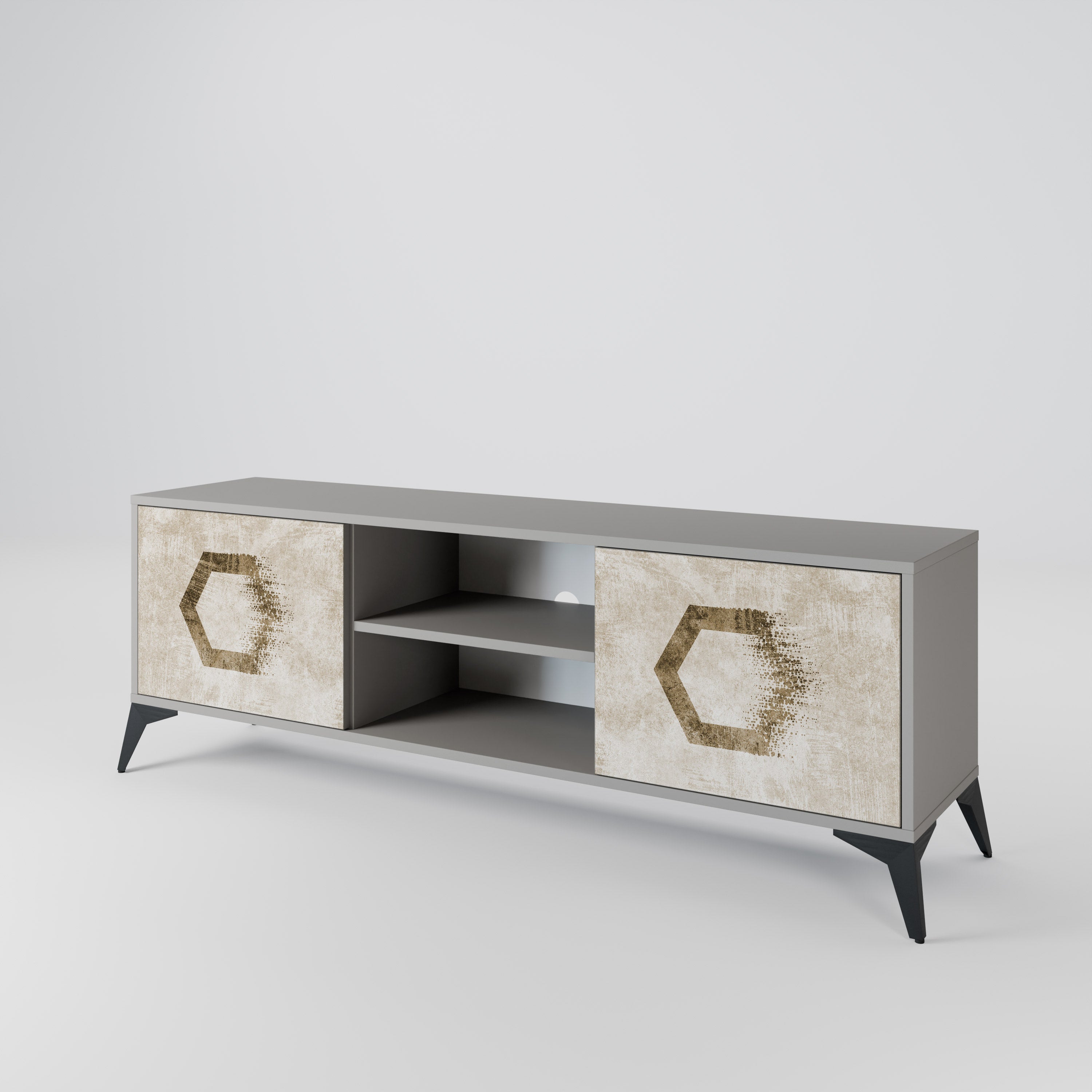 Mueble de TV de 2 puertas HEXAGONAL SHAPES en acabado gris