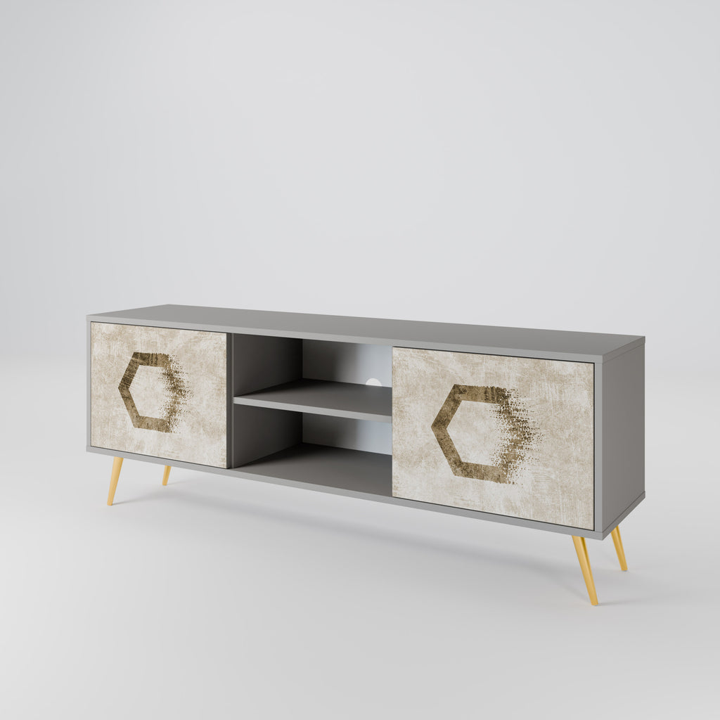 Mueble de TV de 2 puertas HEXAGONAL SHAPES en acabado gris