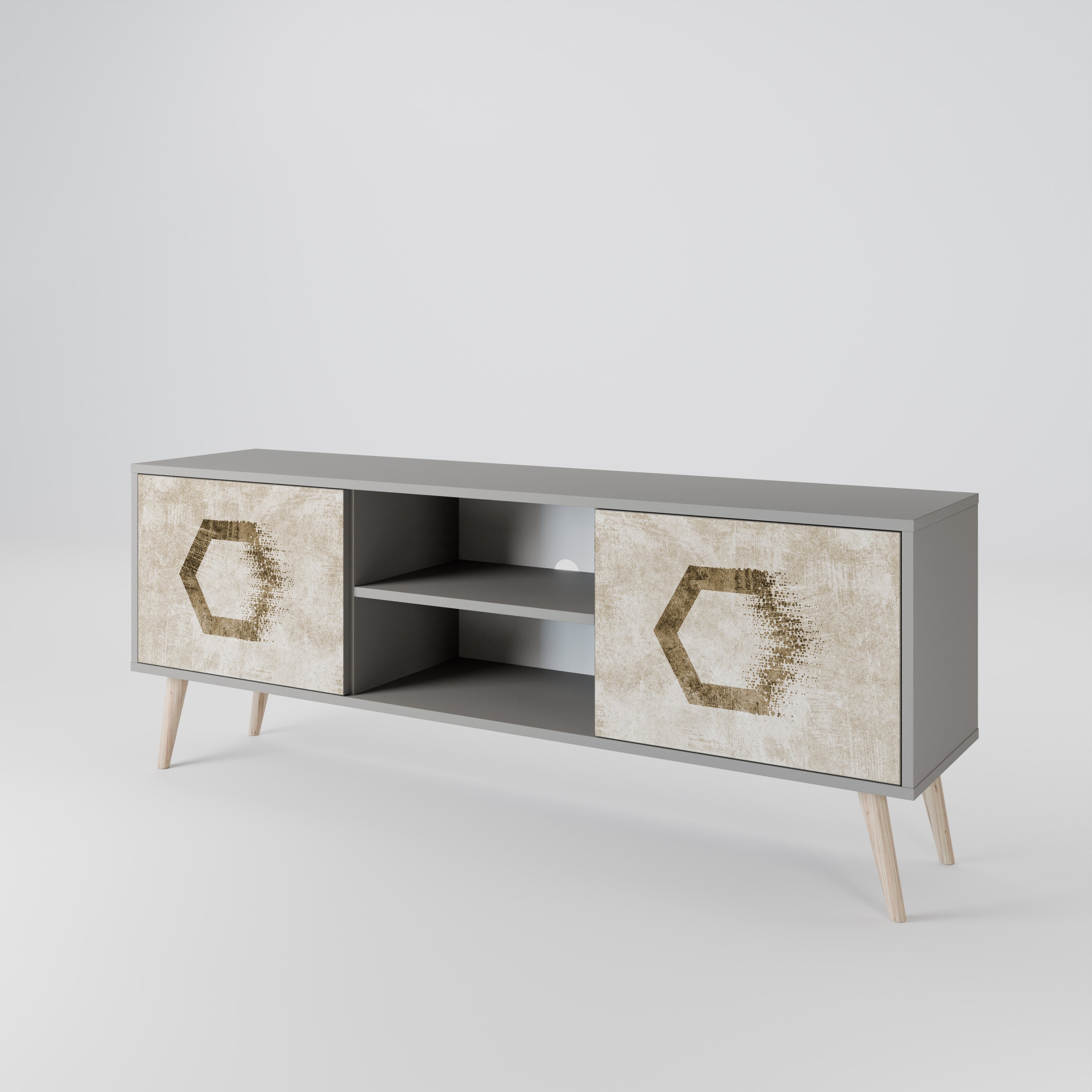 Mueble de TV de 2 puertas HEXAGONAL SHAPES en acabado gris