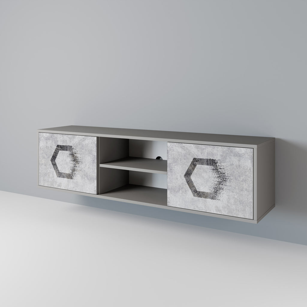 Mueble de TV de 2 puertas FIGURAS HEXAGONALES en acabado gris
