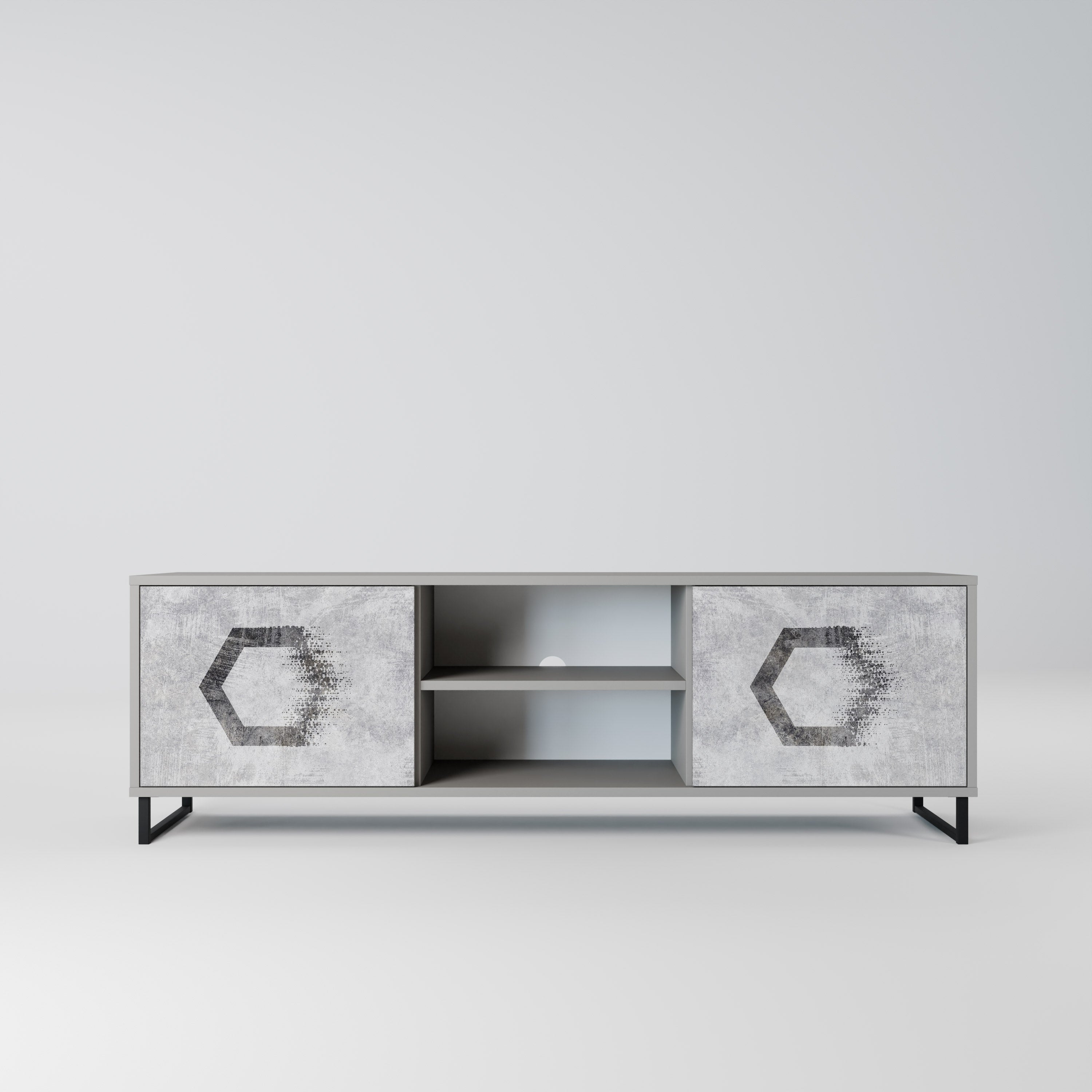 Mueble de TV de 2 puertas FIGURAS HEXAGONALES en acabado gris