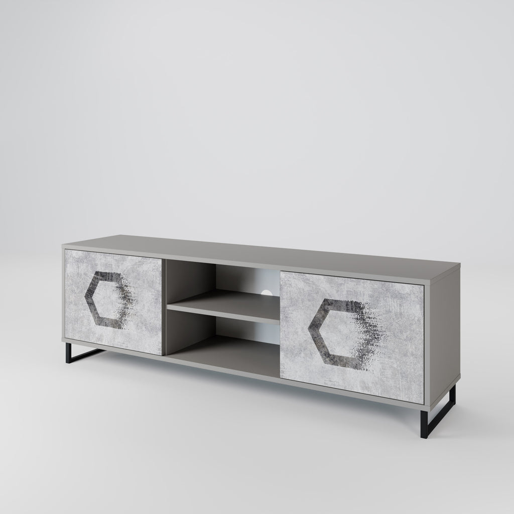 Mueble de TV de 2 puertas FIGURAS HEXAGONALES en acabado gris