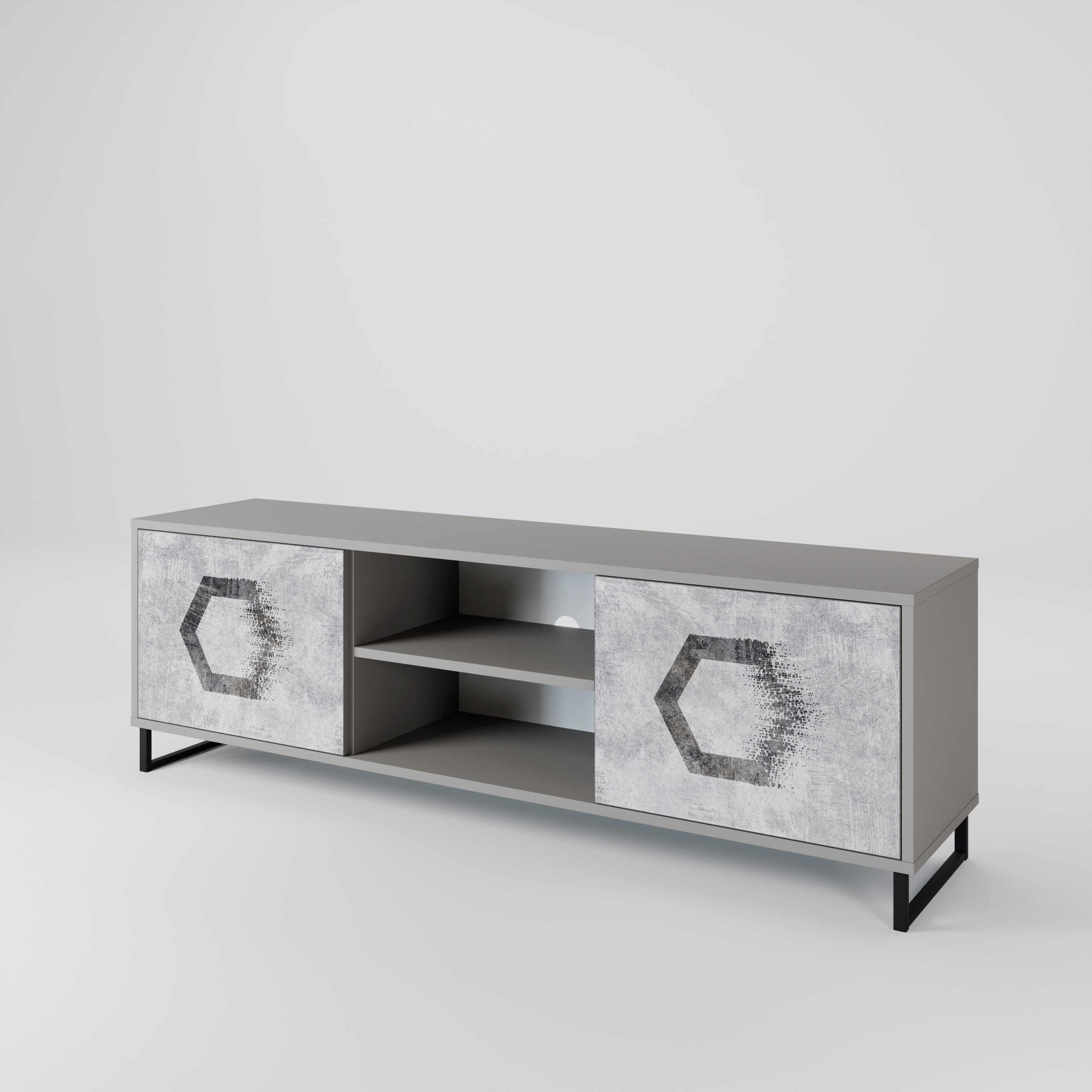 Mueble de TV de 2 puertas FIGURAS HEXAGONALES en acabado gris