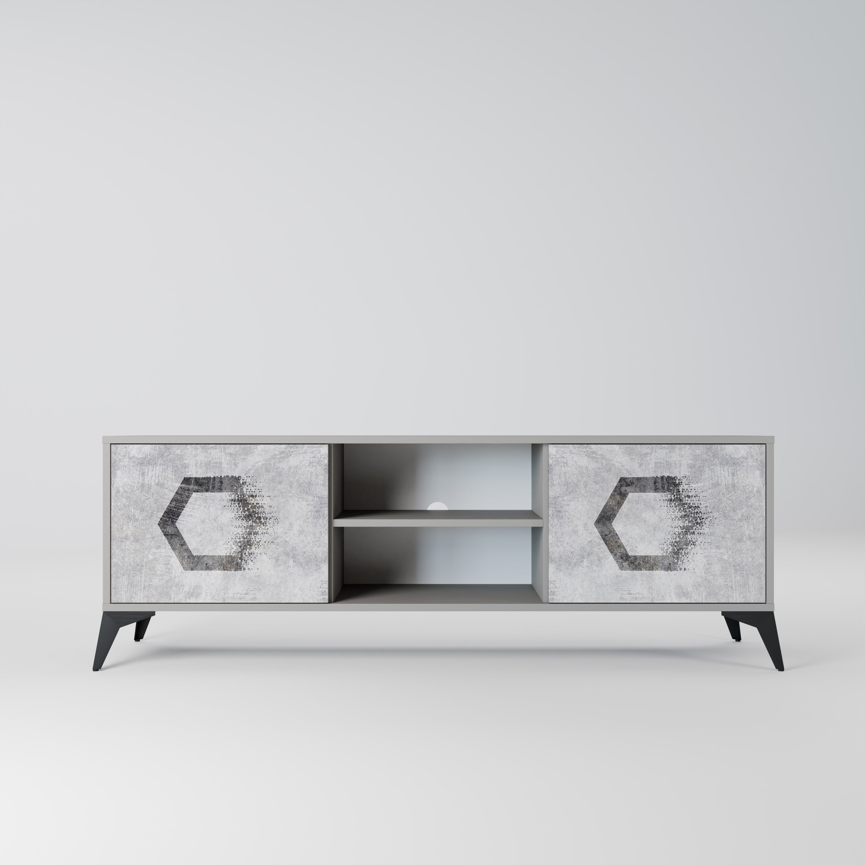 Mueble de TV de 2 puertas FIGURAS HEXAGONALES en acabado gris