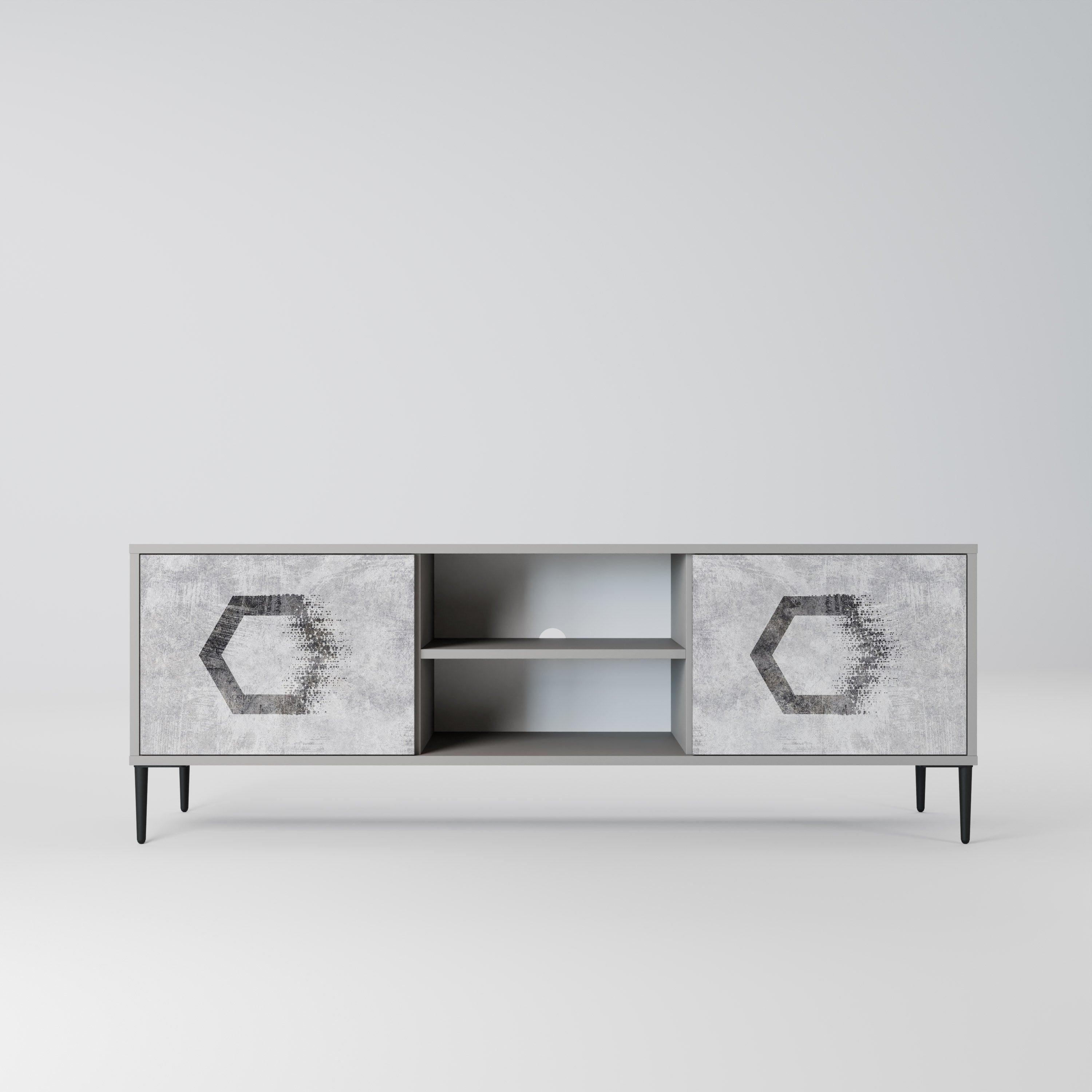 Mueble de TV de 2 puertas FIGURAS HEXAGONALES en acabado gris