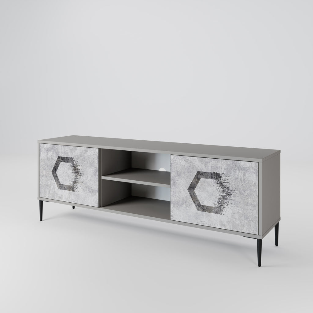 Mueble de TV de 2 puertas FIGURAS HEXAGONALES en acabado gris
