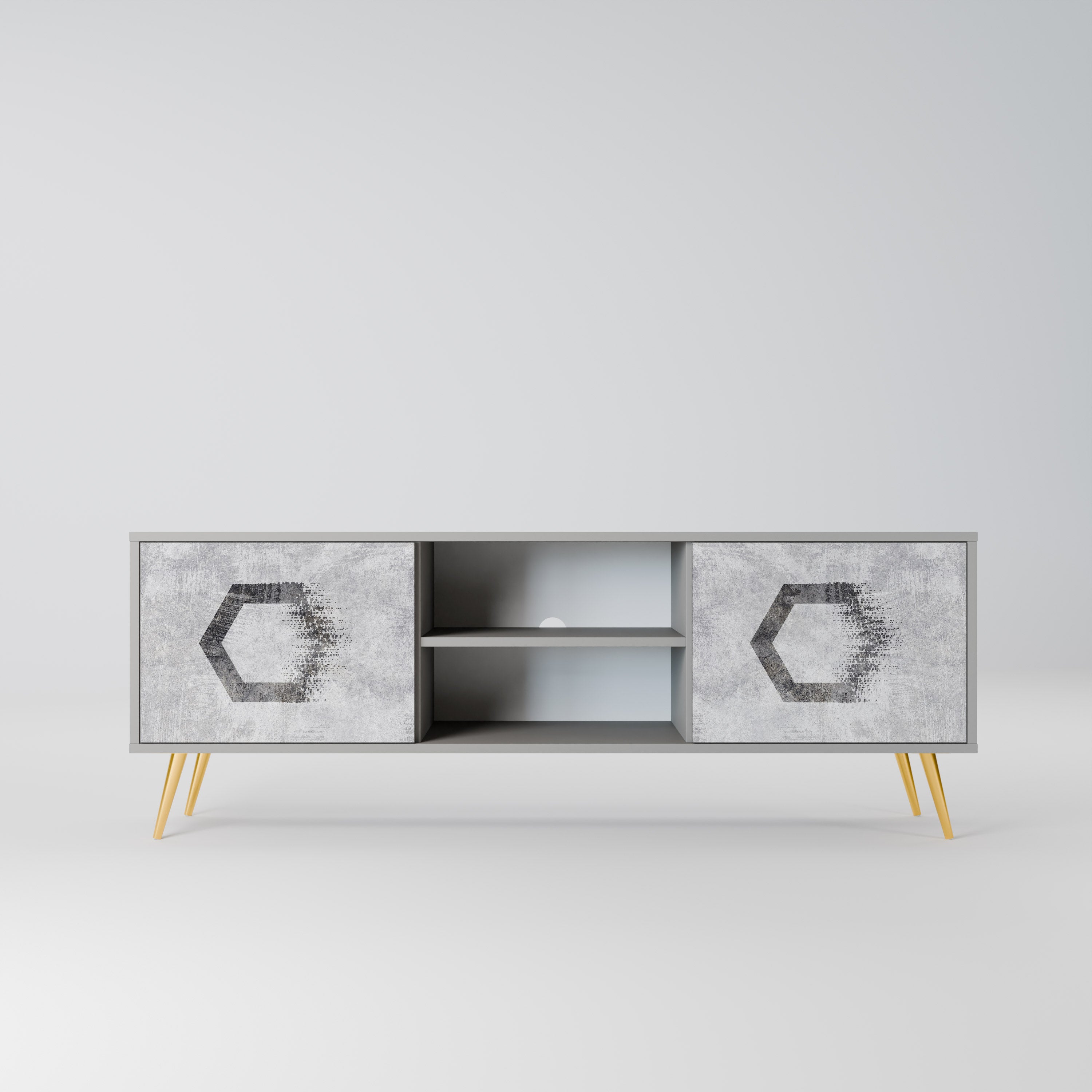 Mueble de TV de 2 puertas FIGURAS HEXAGONALES en acabado gris