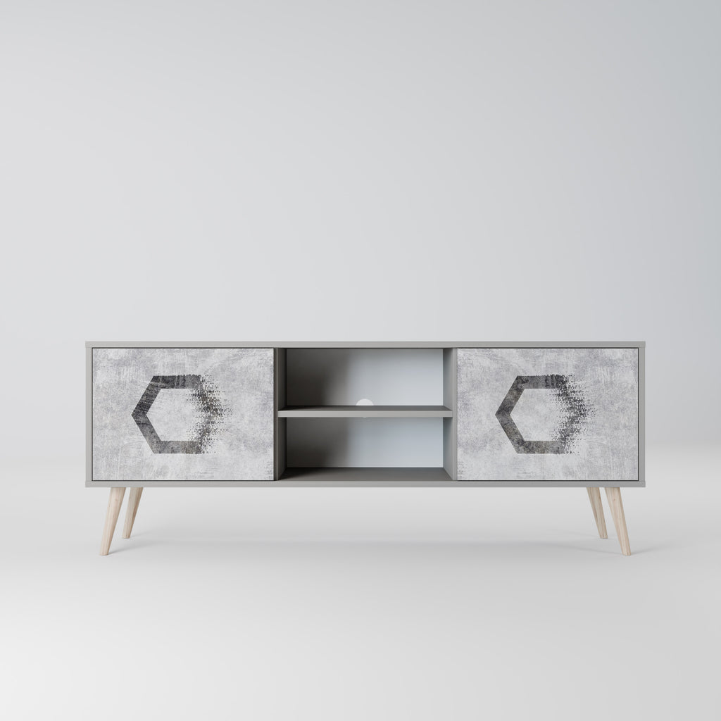 Mueble de TV de 2 puertas FIGURAS HEXAGONALES en acabado gris