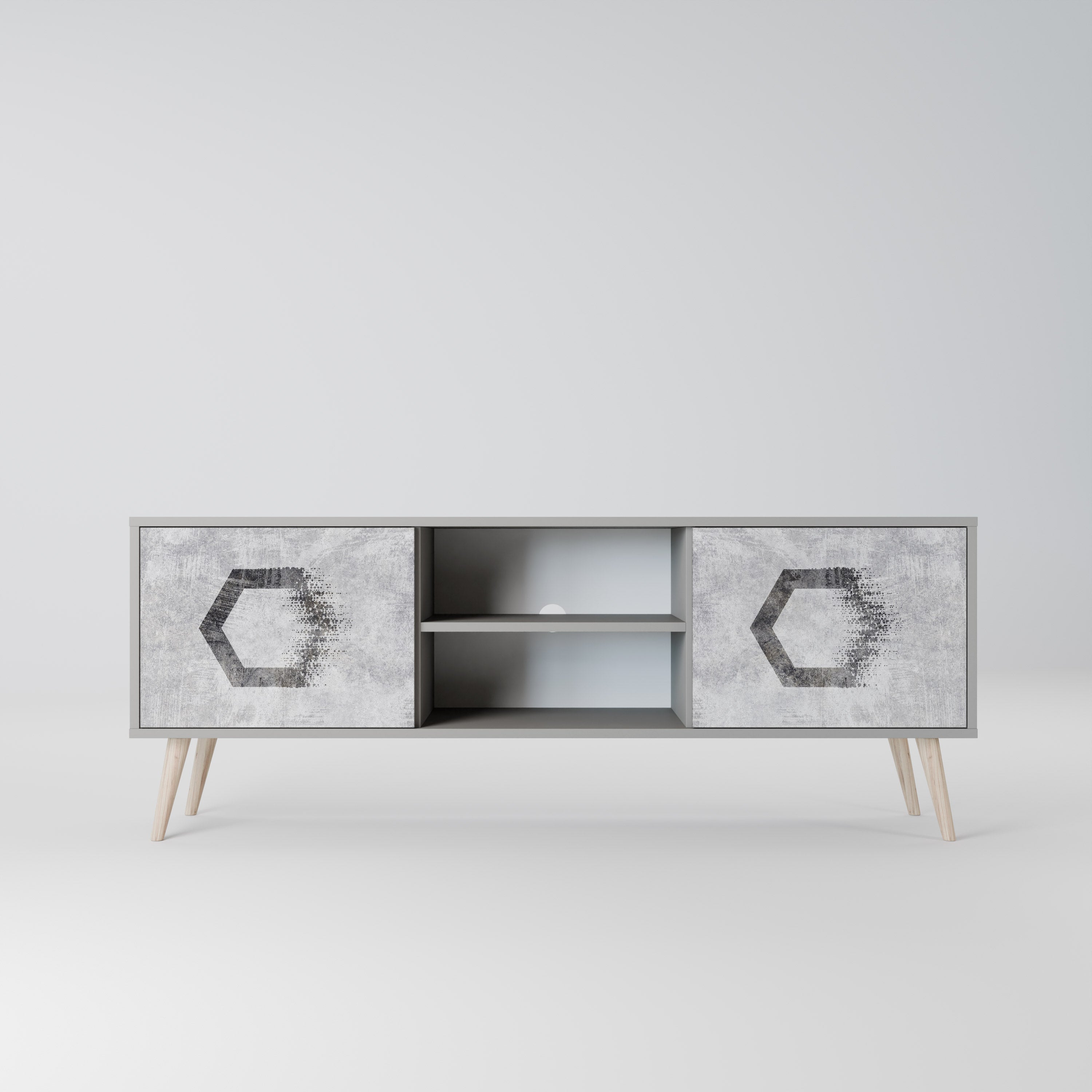 Mueble de TV de 2 puertas FIGURAS HEXAGONALES en acabado gris