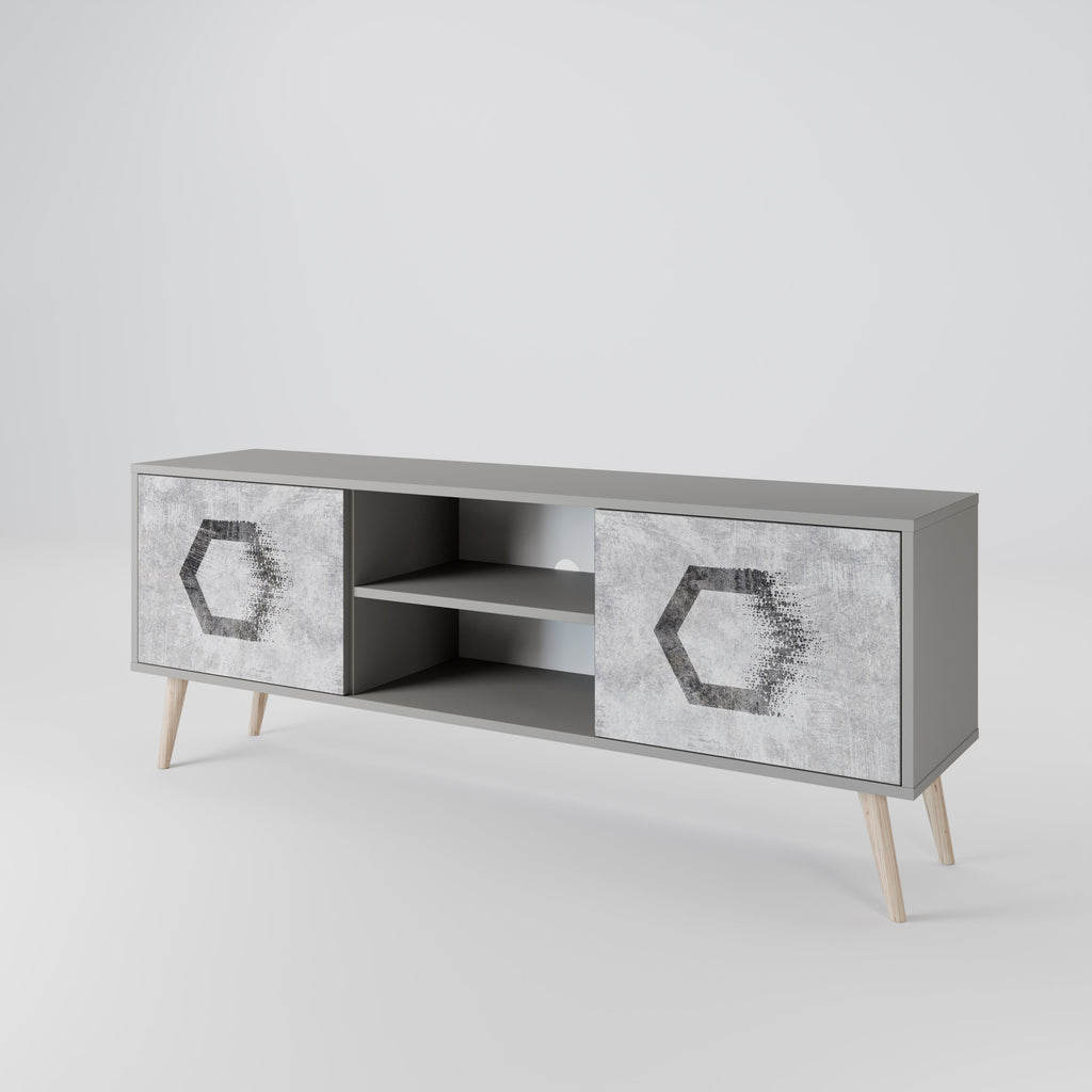 Mueble de TV de 2 puertas FIGURAS HEXAGONALES en acabado gris