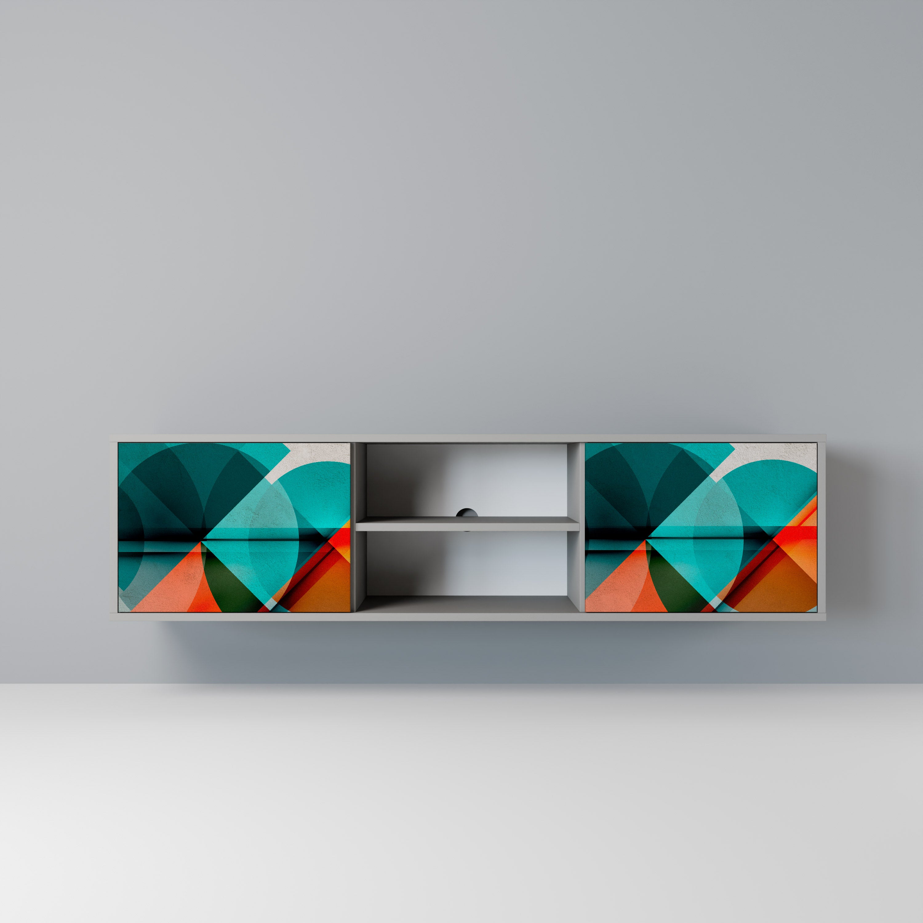 Mueble de TV CIRCULAR RHAPSODY de 2 puertas en acabado gris