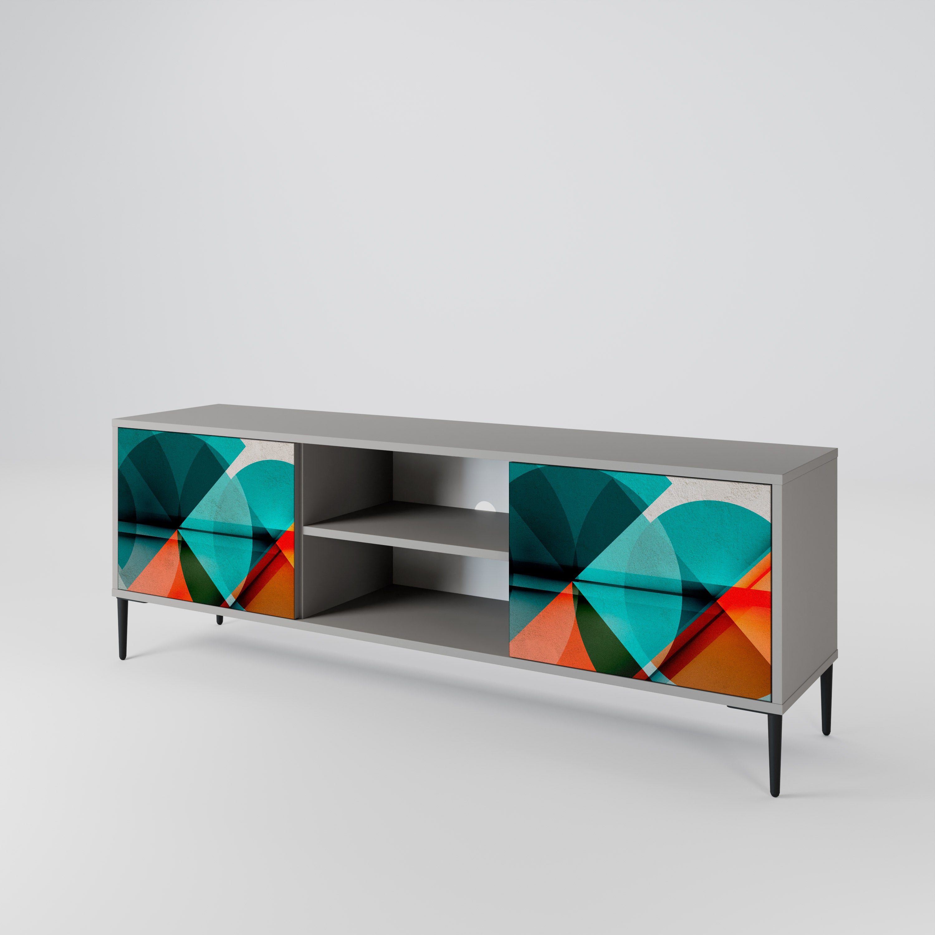 Mueble de TV CIRCULAR RHAPSODY de 2 puertas en acabado gris