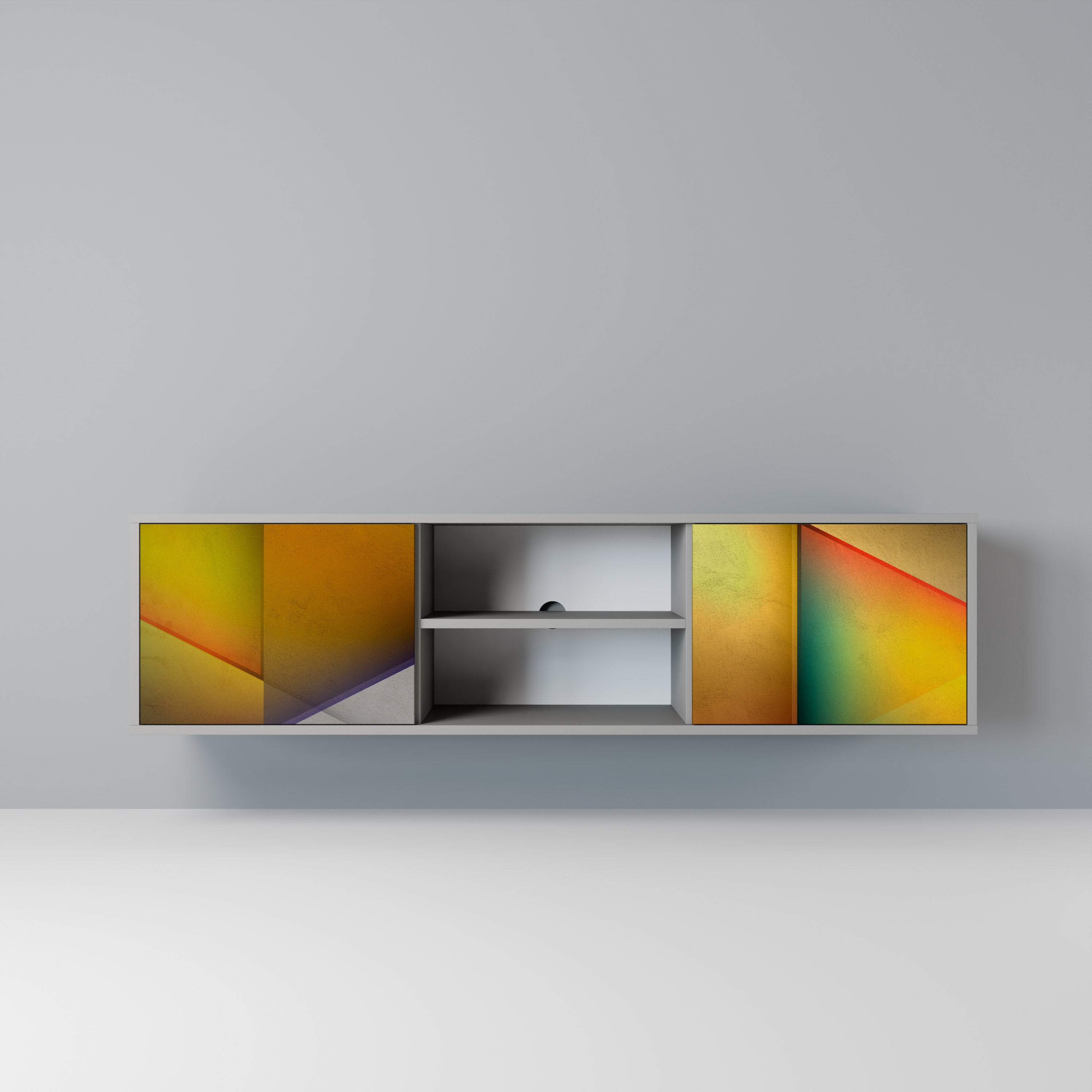 Mueble de TV de 2 puertas con acabado gris y nitidez penetrante