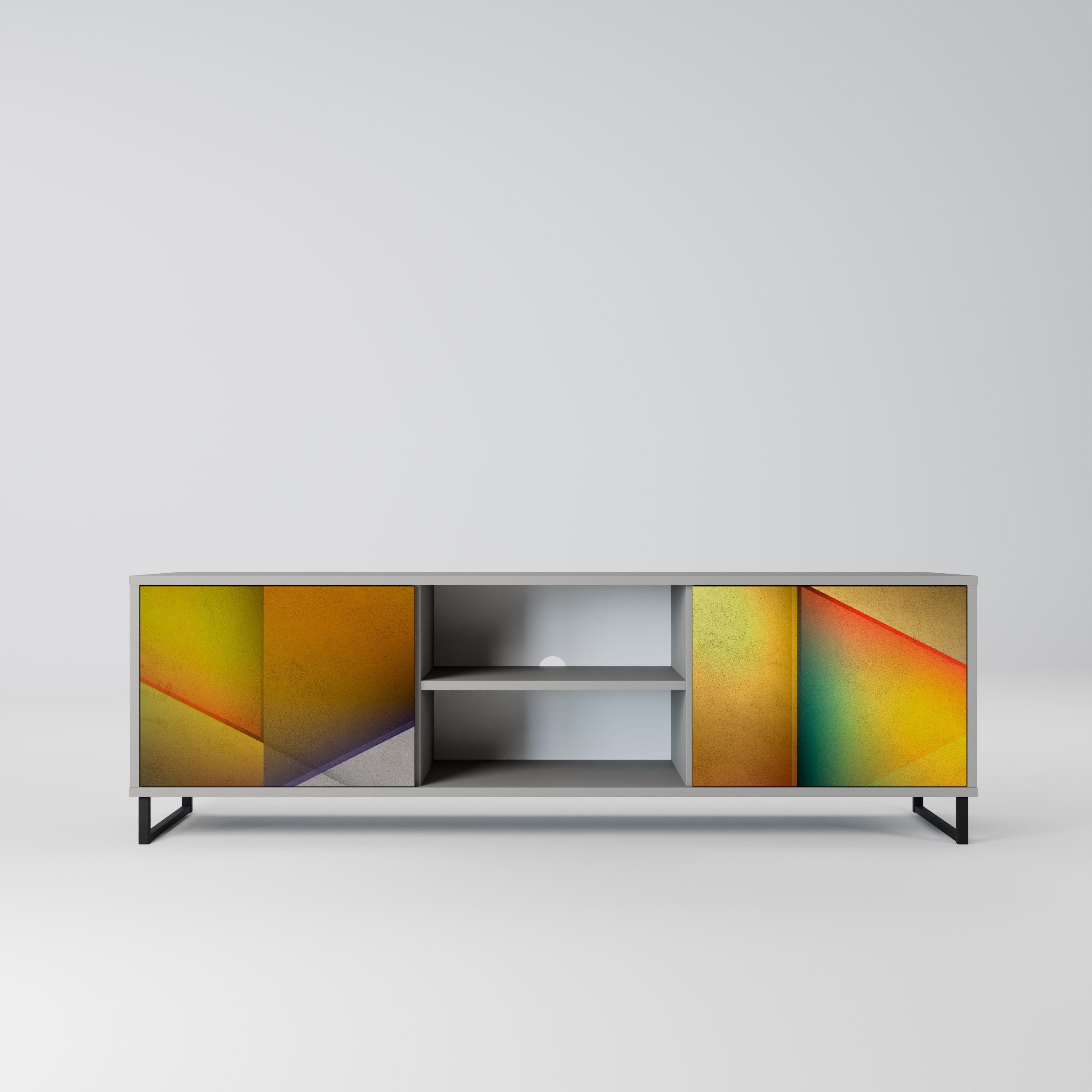 Mueble de TV de 2 puertas con acabado gris y nitidez penetrante