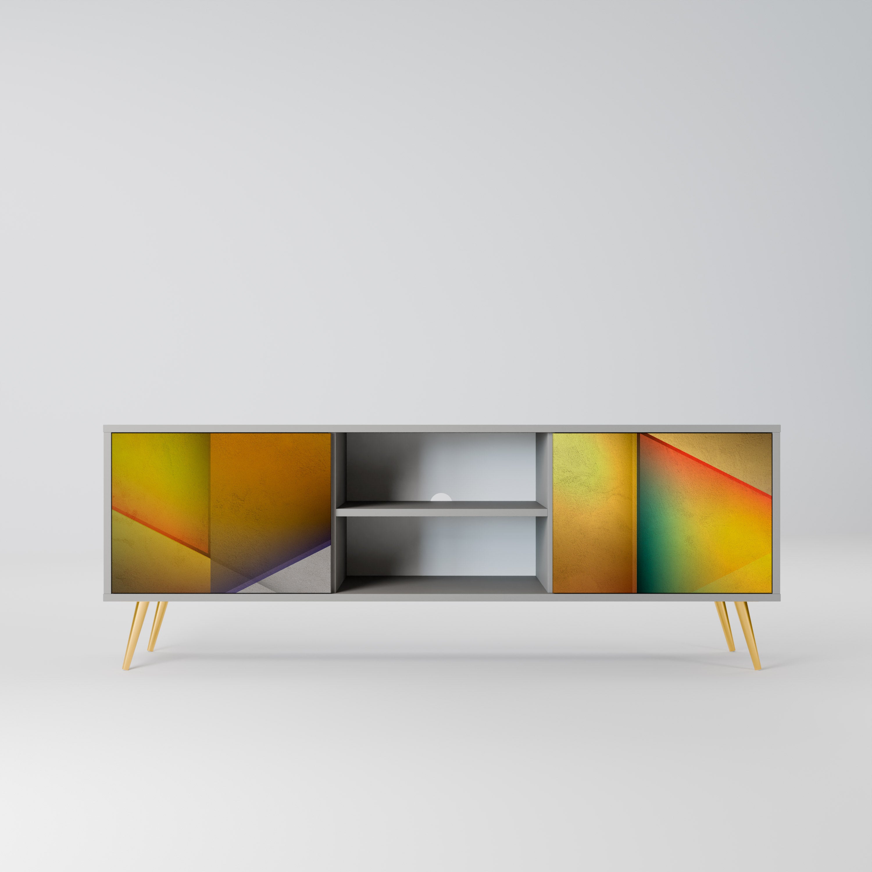 Mueble de TV de 2 puertas con acabado gris y nitidez penetrante